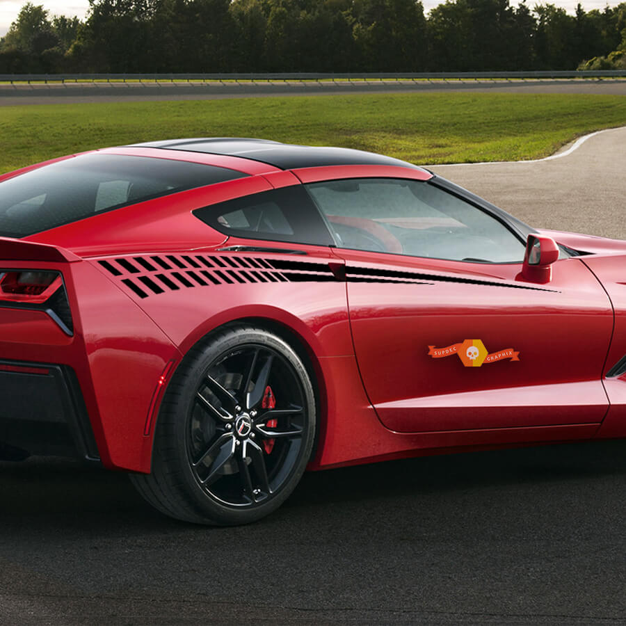 2014+ Chevy Corvette C7 Bodyline Strobe Side Stripes Racing Rear Fender Stickers Decals
