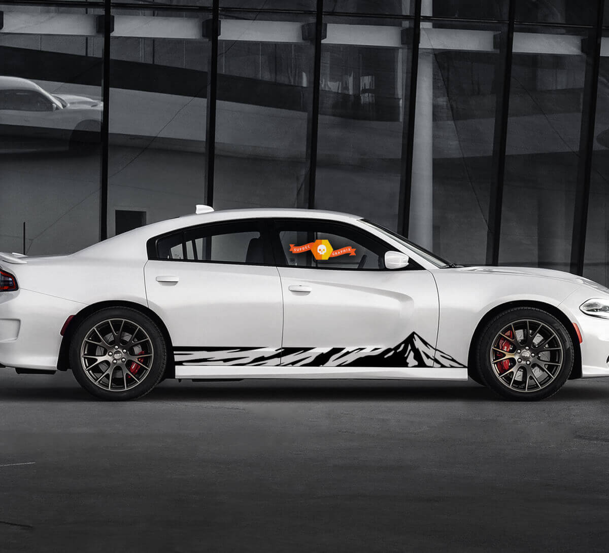 2 Side Dodge Charger Curved Topographic Lines Mountain Rocker Panel Side Vinyl Decals Graphics Sticker
