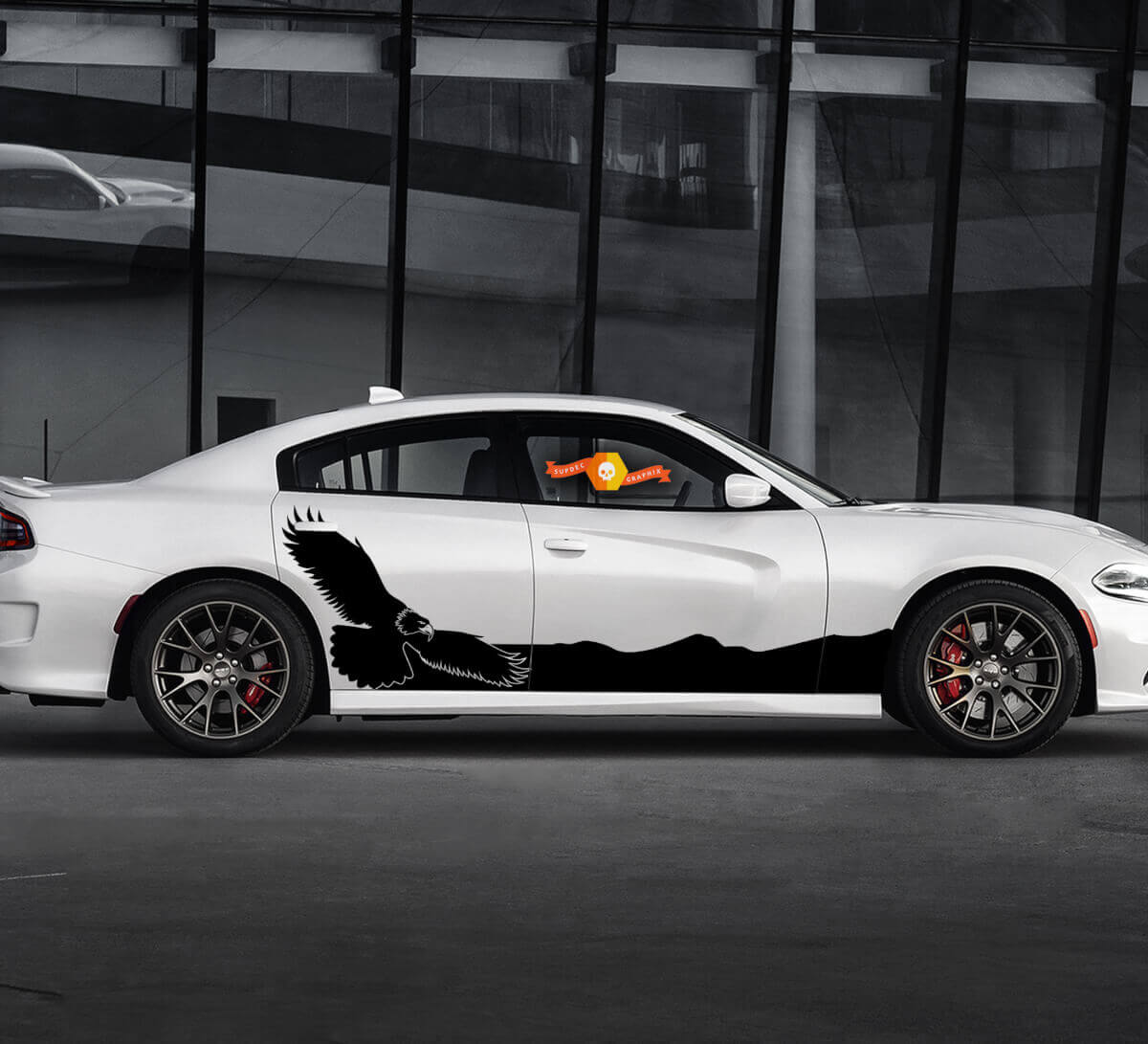 2 Side Dodge Charger Bald Eagle Hawk Rocker Panel Side Vinyl Decals Graphics Sticker
