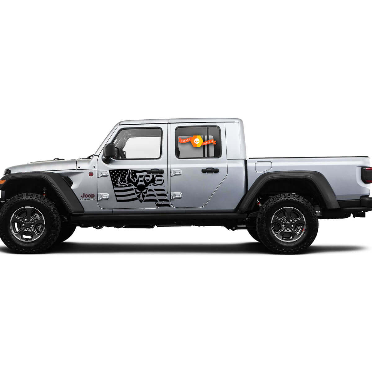 2 Side Jeep Gladiator USA Flag Mountain Skill Door Side Vinyl Decals Graphics Sticker
