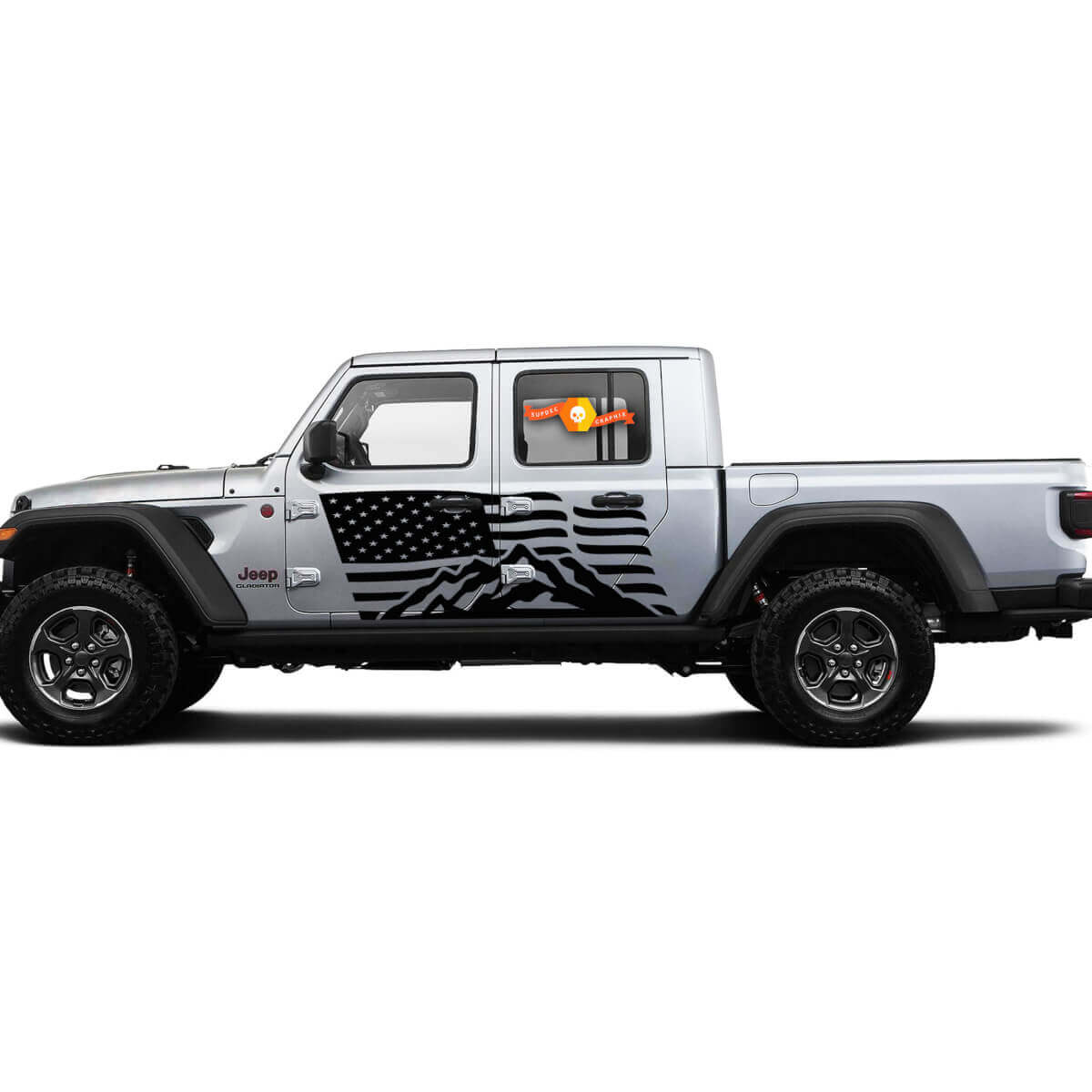 2 Side Jeep Gladiator USA Flag Mountain Door Side Vinyl Decals Graphics Sticker
