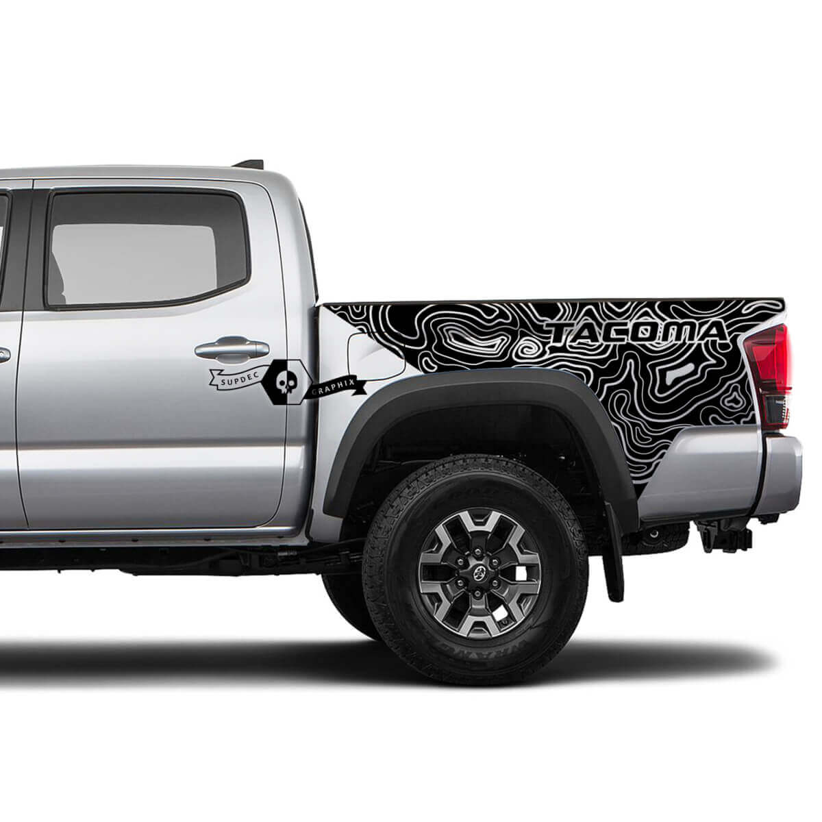2X Bedside Vinyl Stickers Decals For Toyota Tacoma Topographic Map
