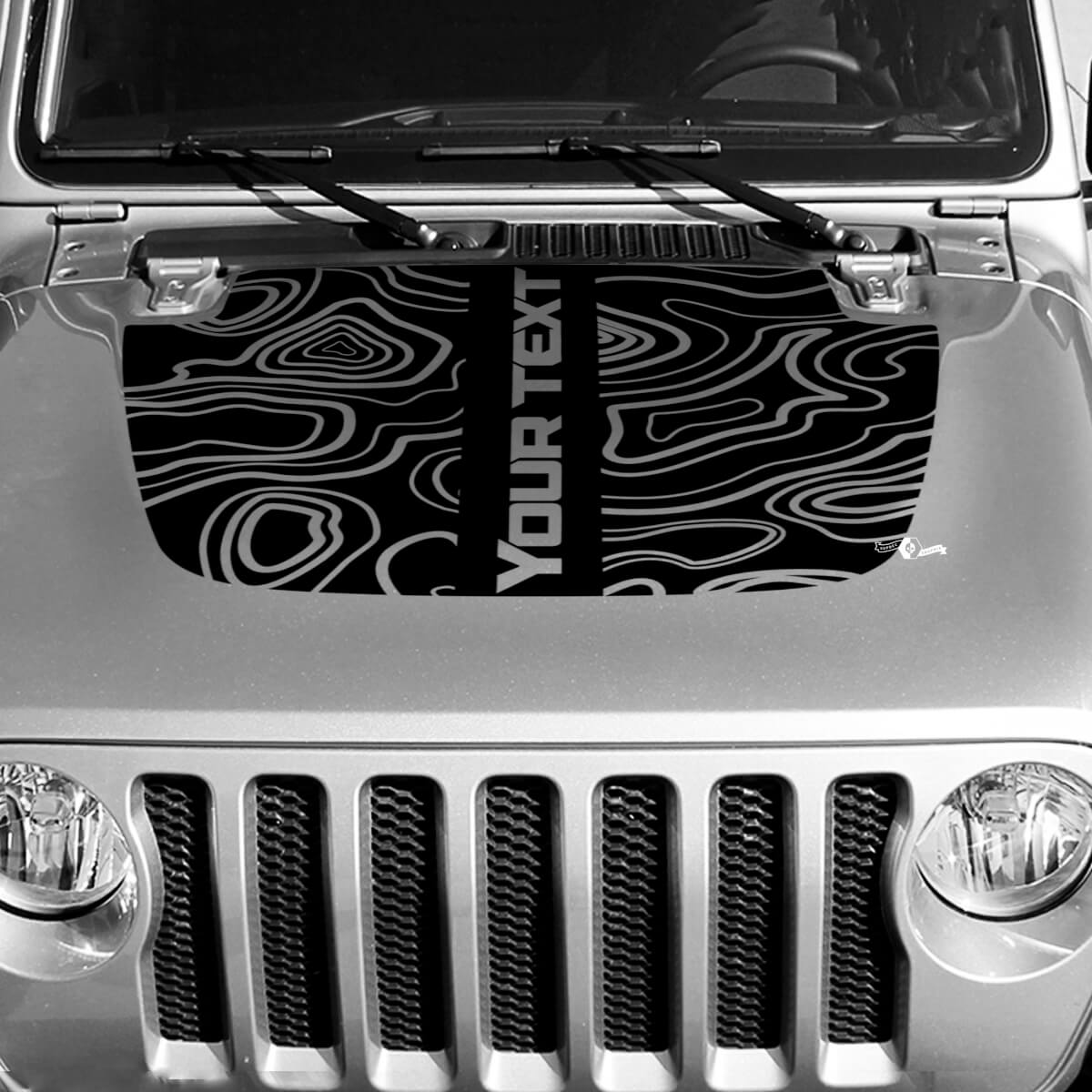 Autocollant Vinyle Carte Topographique Noire Capot Texte Central Personnalisé pour Jeep Wrangler