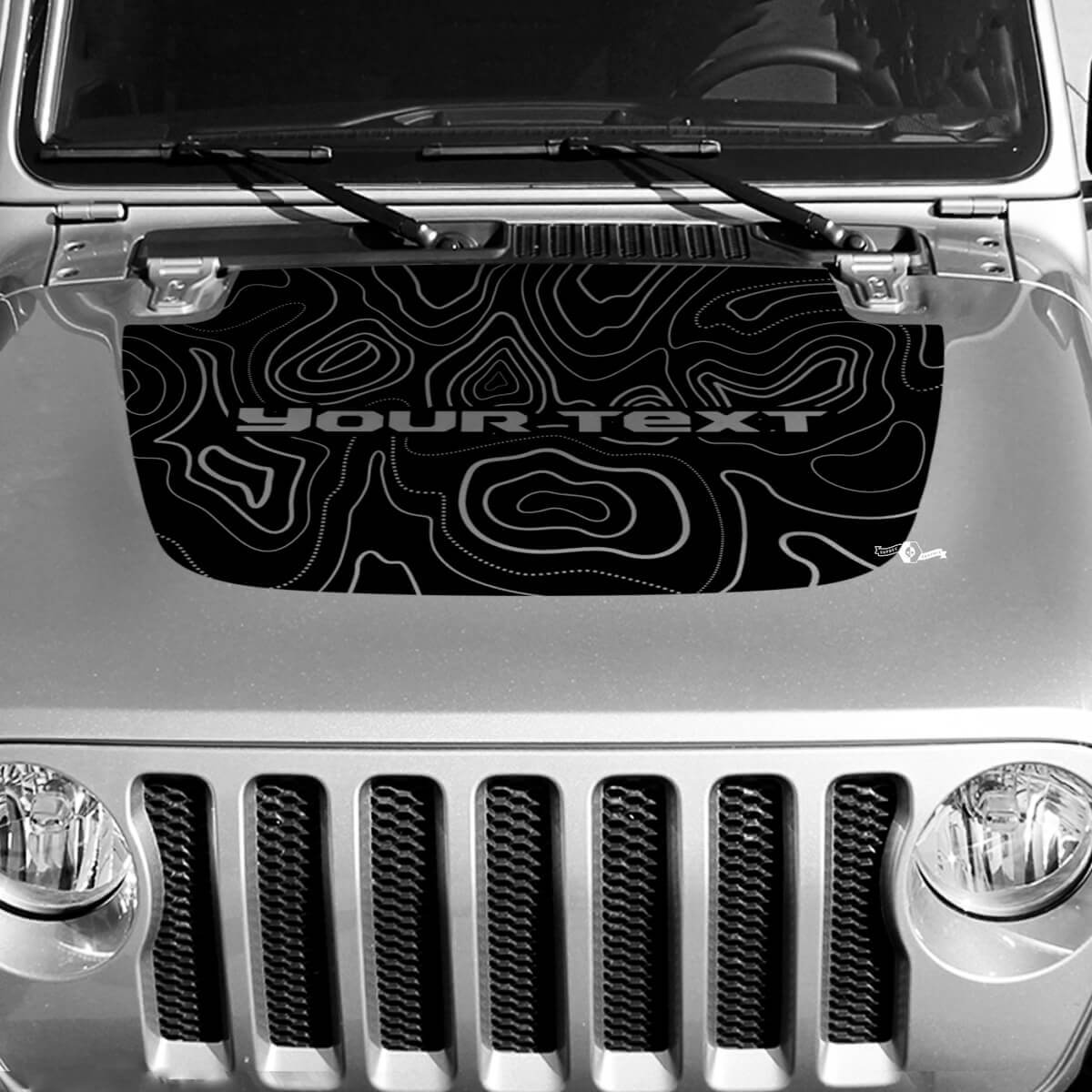 Noir Carte Topographique en Contours Adhésive Vinyle de Capot Autocollant Texte Personnalisé pour Jeep Gladiator