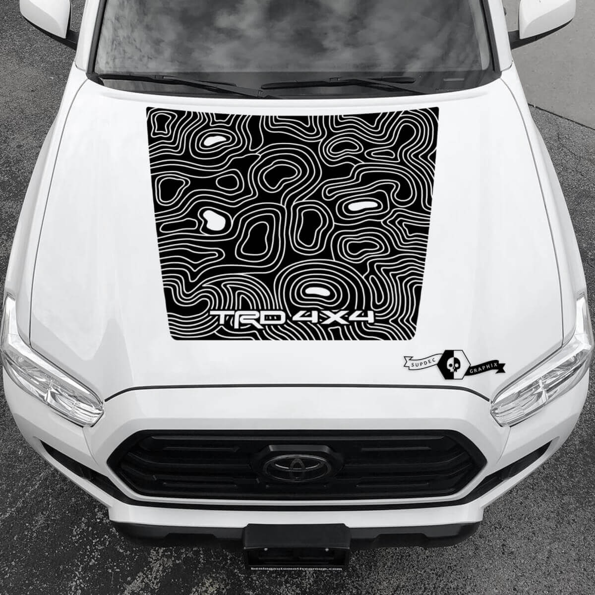 TRD 4x4 Tacoma Hood NO! Scoop Blackout Topographic Map hood Toyota Vinyl Stickers Decal fit to Tacoma 16-21
