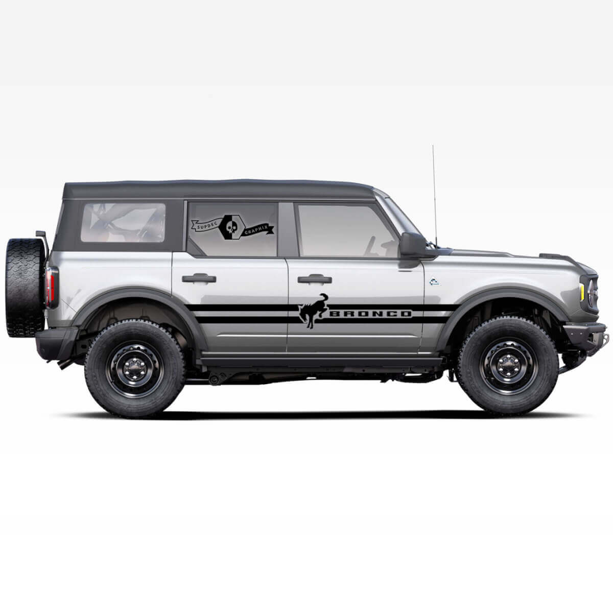 Pair of Bronco horse stallion Logo Double Stripe Side Doors Stripe Decals Stickers for Ford Bronco 2021
