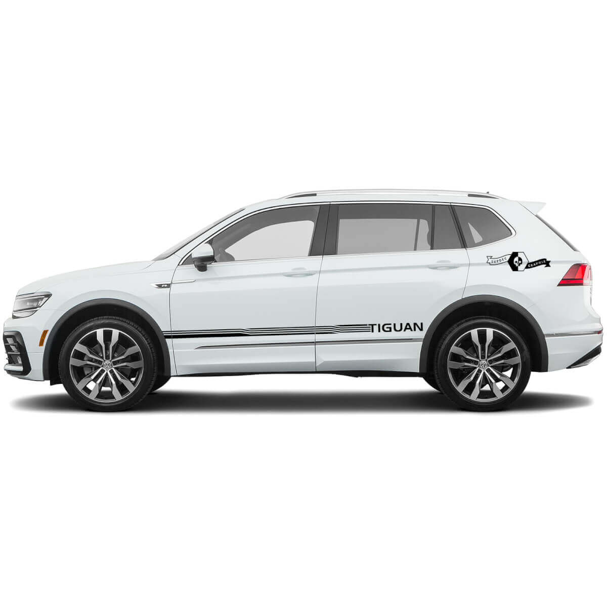 Volkswagen TIGUAN 2x Side Stripes Body decal Graphics vinyl Stickers Slightly Curved Lines
