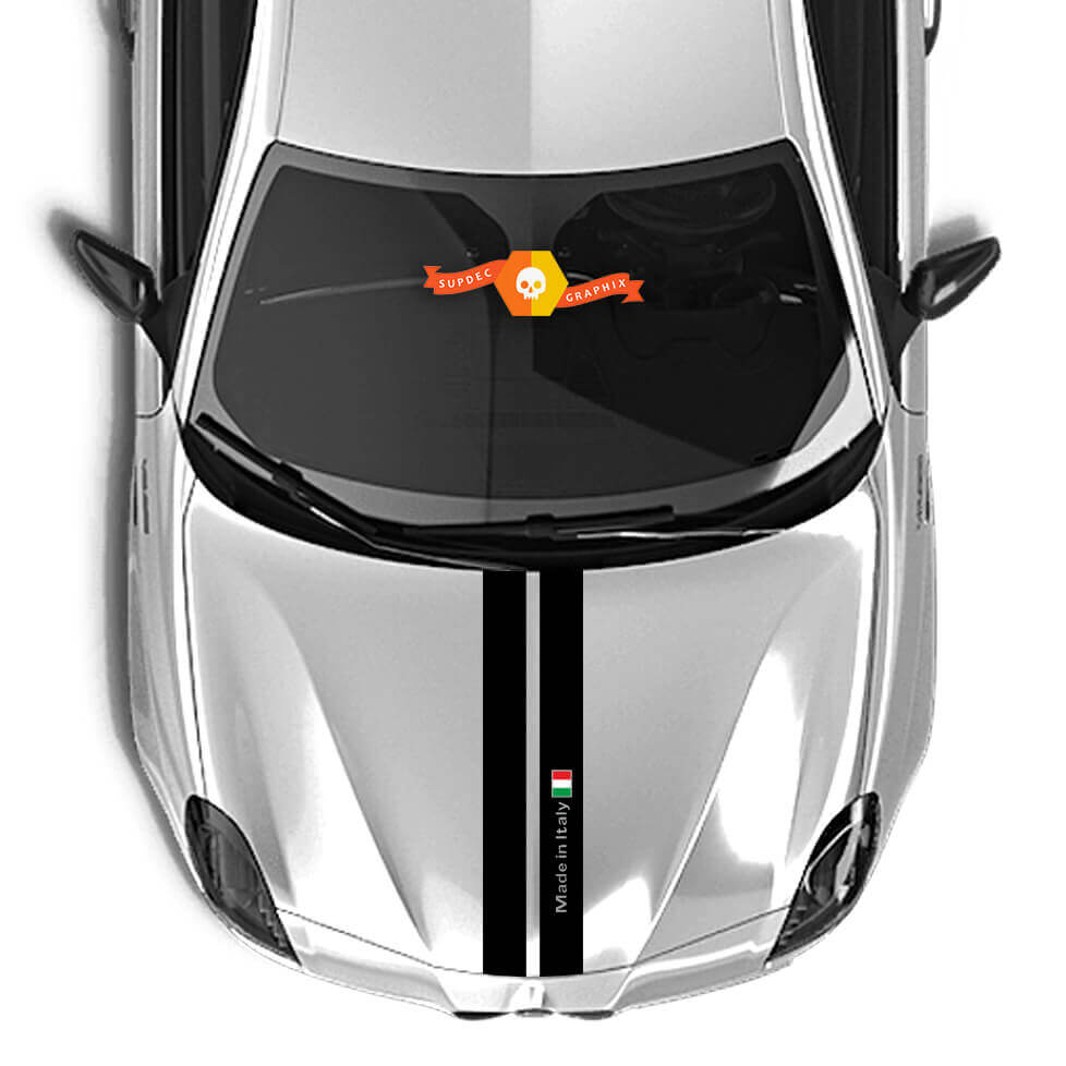 Pair Alfa Romeo bonnet sticker Italy Flag two black Lines 2021 Vinyl Decal Sticker
