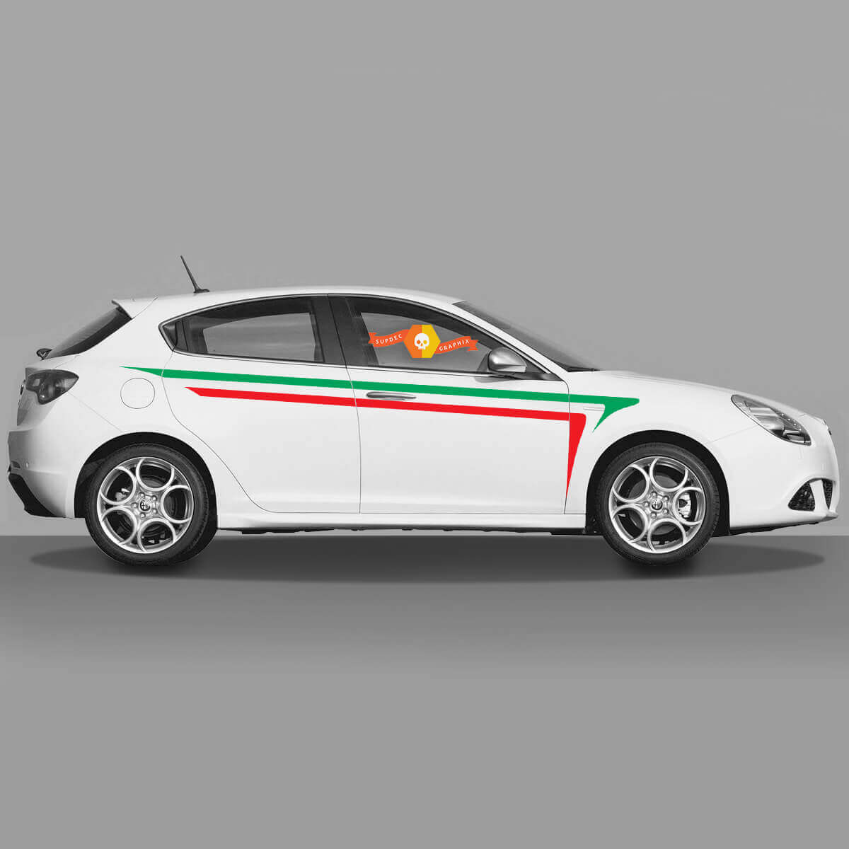 Pair Vinyl Decals Stickers Alfa Romeo Giulietta Graphics Italy Flag Up on the Doors 2021
