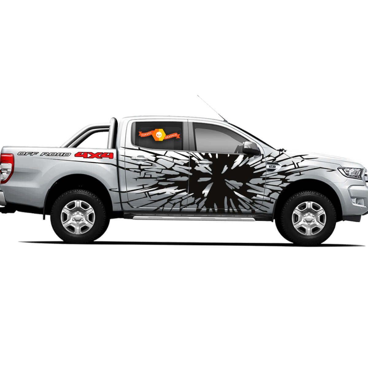 Pair Vinyl Decals Stickers 4X4 Tacoma Toyota TRD Off Road Truck side Doors Broken Glass
