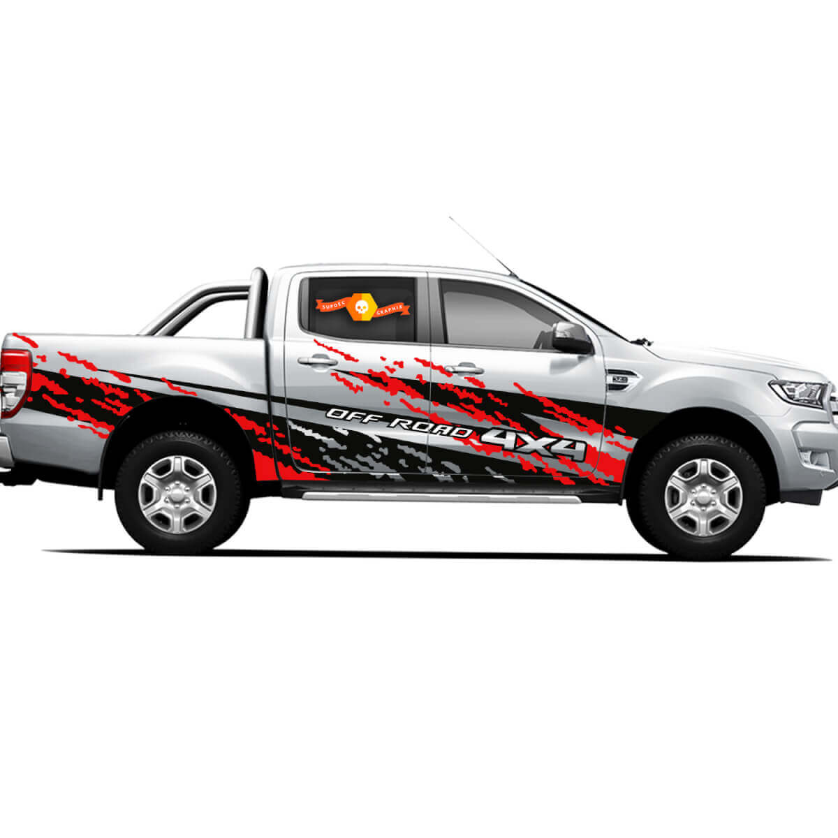 Pair Vinyl Decals Stickers 4X4 Tacoma Toyota TRD Off Road Truck side Doors Fiery Path
