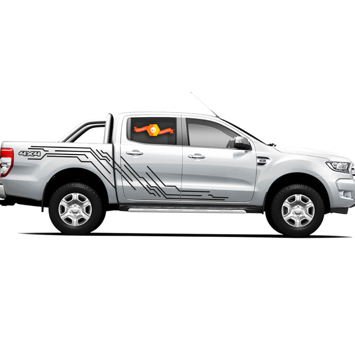 Pair Decals Vinyl Stickers 4X4 Tacoma Toyota TRD Off Road Truck side Doors Cyberpunk Lines
