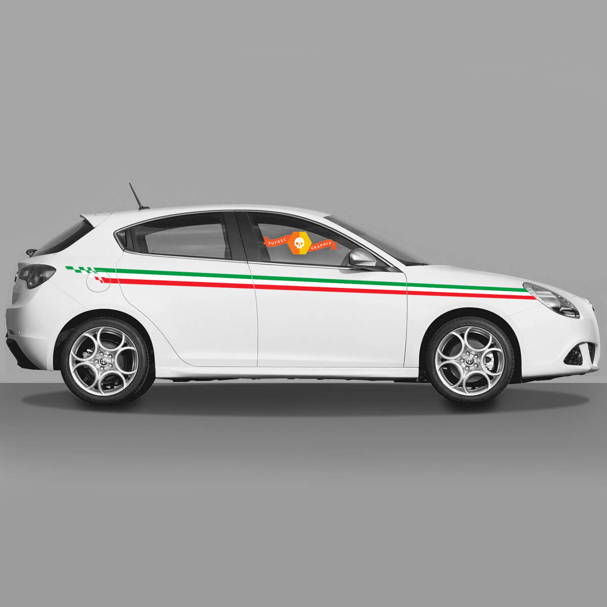 2x Default Italian Flag Colors Doors Body Decal fits Alfa Romeo Giulietta decals Stripe Vinyl Graphics