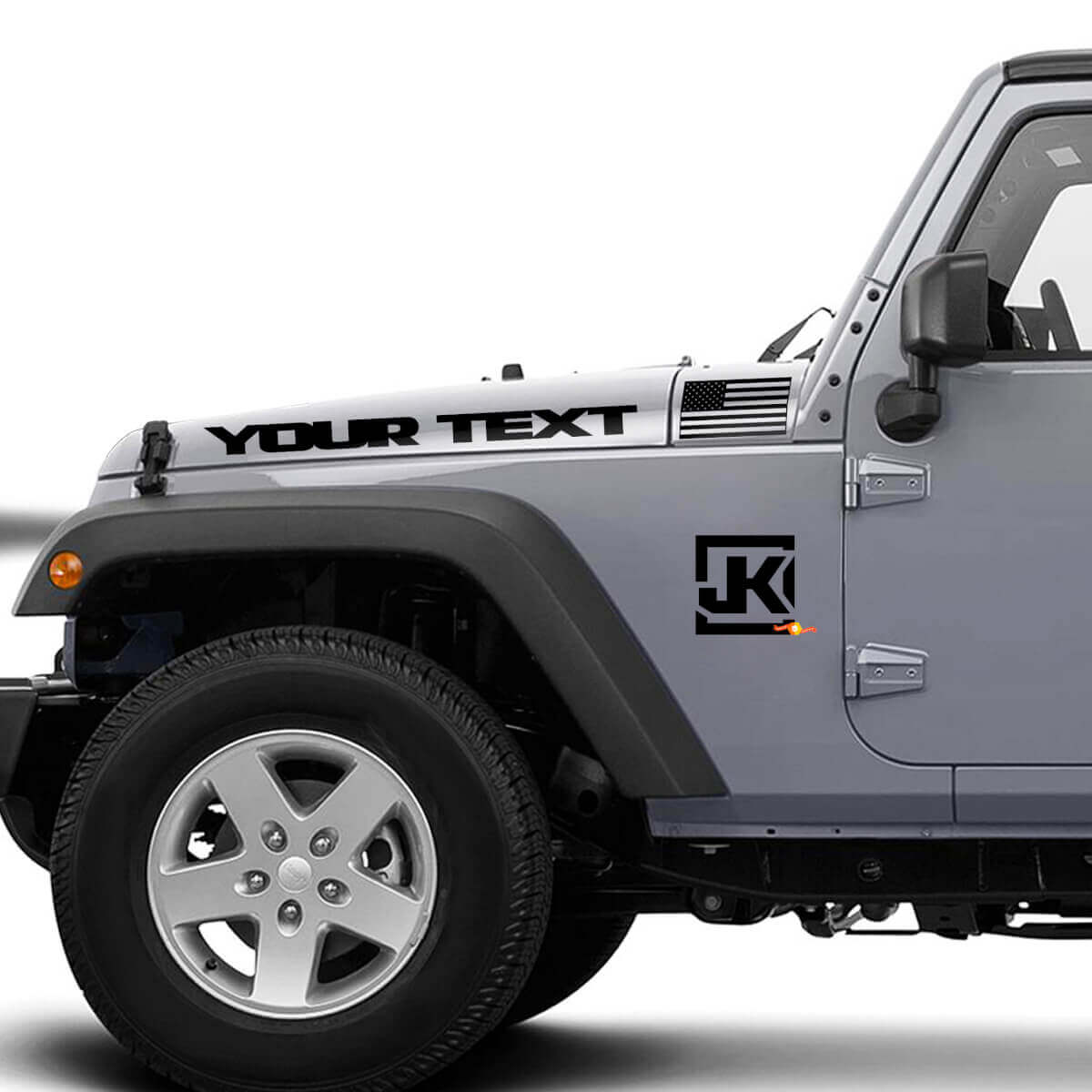 Custom Text USA Flag JK Logo Hood & Side Vinyl Decal Kit for Jeep Wrangler JK