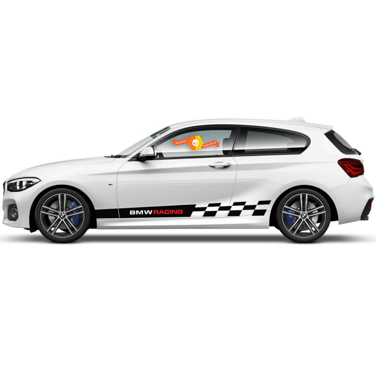 Pair Vinyl Decals Graphic Stickers side for BMW 1 Series 2015 with BMW racing line finish
