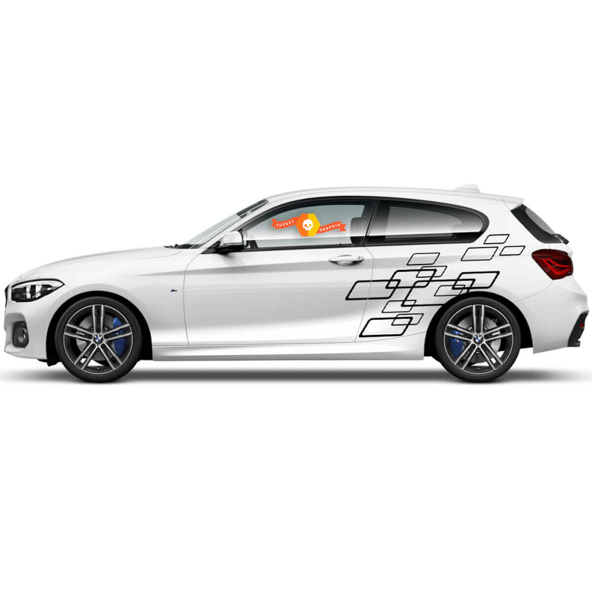 Pair Vinyl Decals Graphic Stickers side for BMW 1 Series 2015 in squares style
