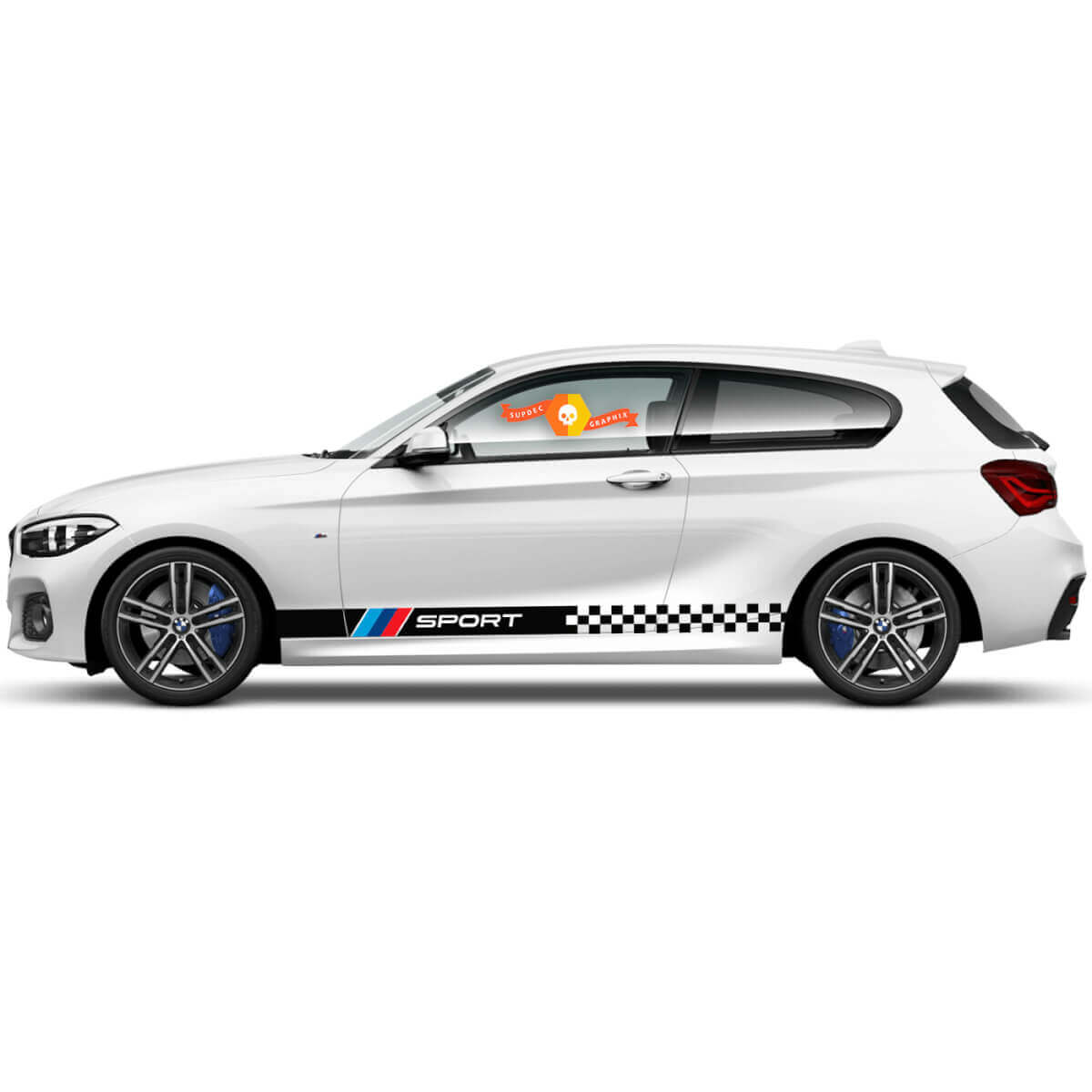 Pair Vinyl Decals Graphic Stickers side bmw 1 series 2015 Rocker panel Racing checkered flag Sport 2022
