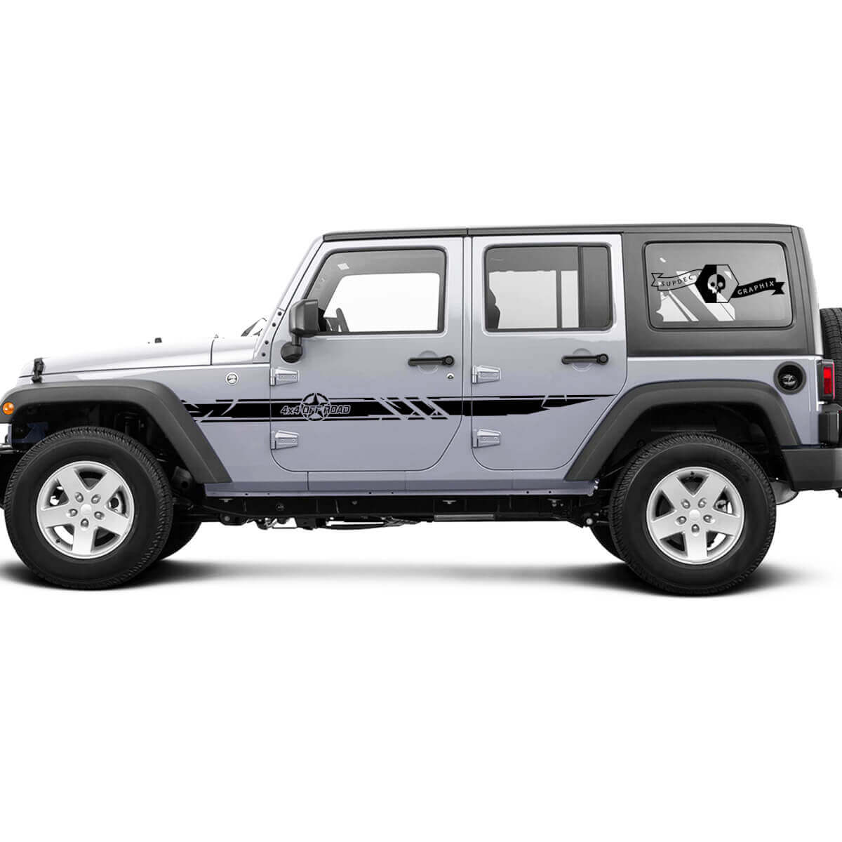 2 Side Jeep Wrangler Destroyed Military Army Star 4x4 Off-Road Doors Side Vinyl Decals Graphics Sticker
