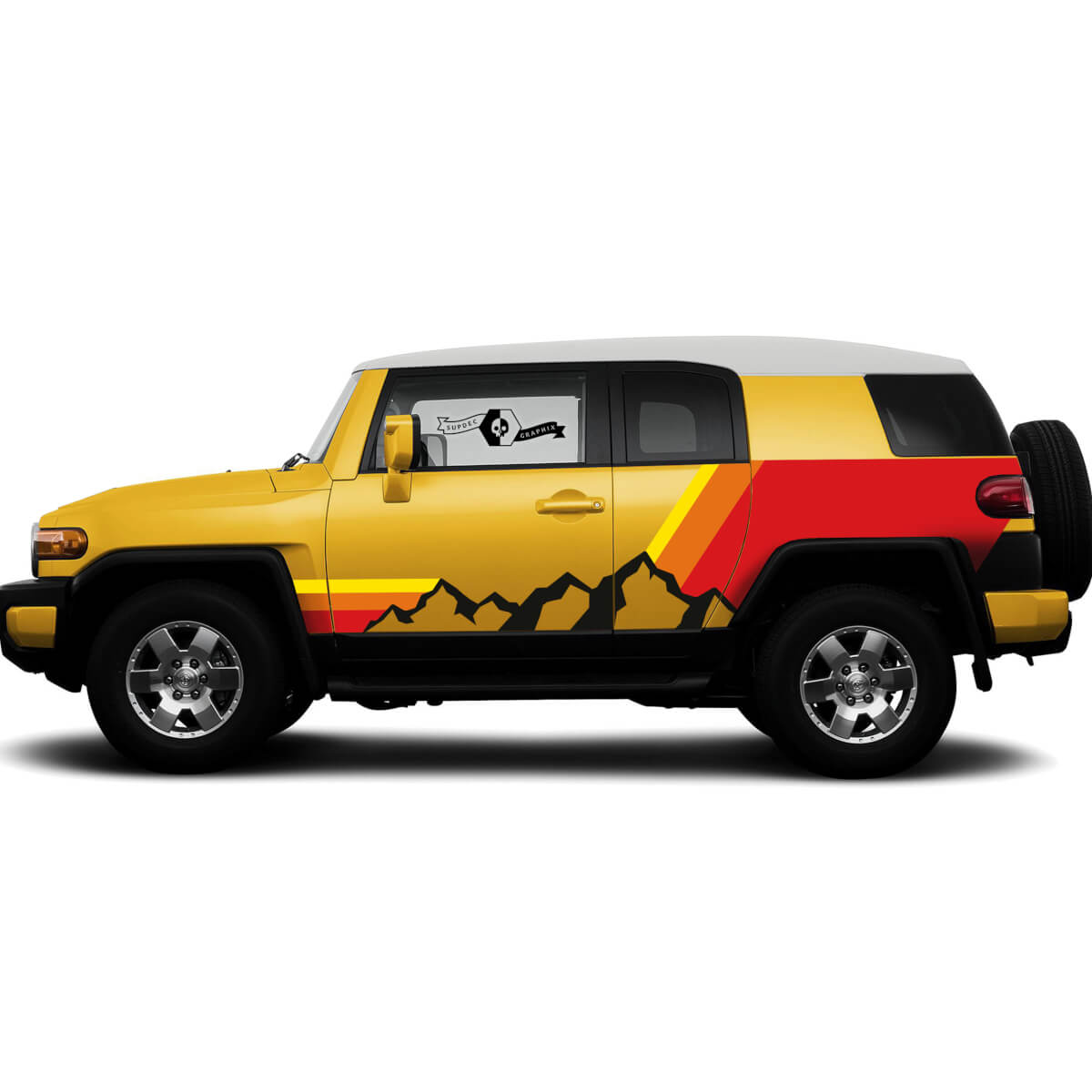New Pair Toyota FJ Cruiser Side Doors Vintage Sunset Colors Style Mountains Sticker Decal SUV Wrap
