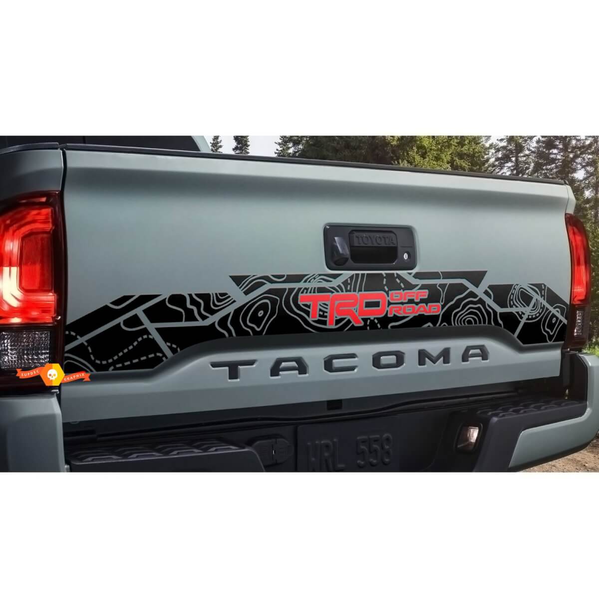 TRD 4x4 PRO Sport Off Road Topographic Map Tailgate Vinyl Stickers Decal suitable for Toyota Tacoma 16-21
