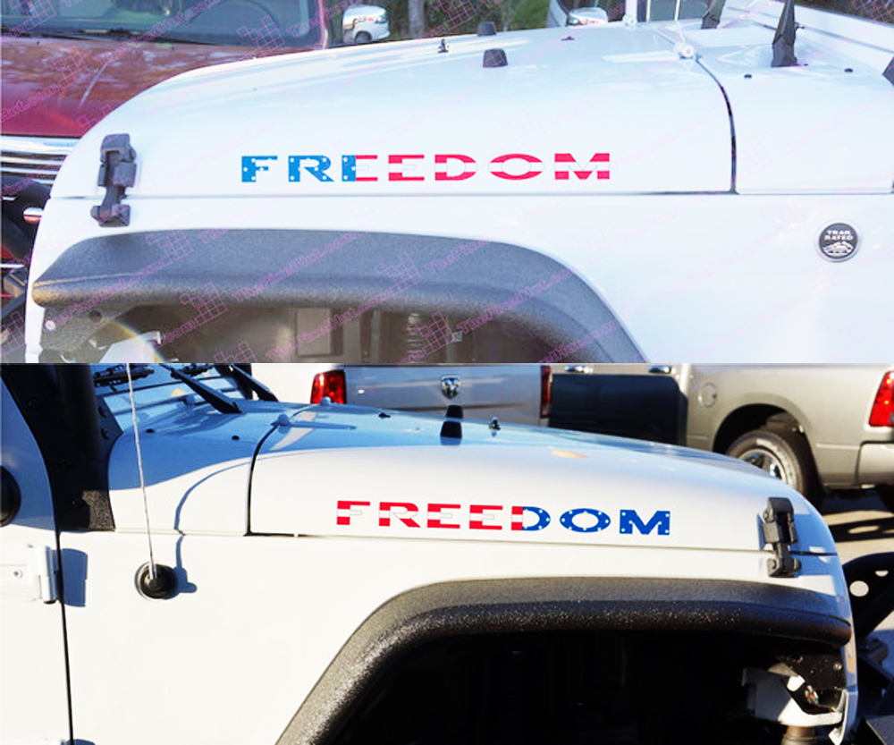 2 Jeep USA Flag Freedom hood Wrangler YK JK XJ Left Right Stickers Decals

