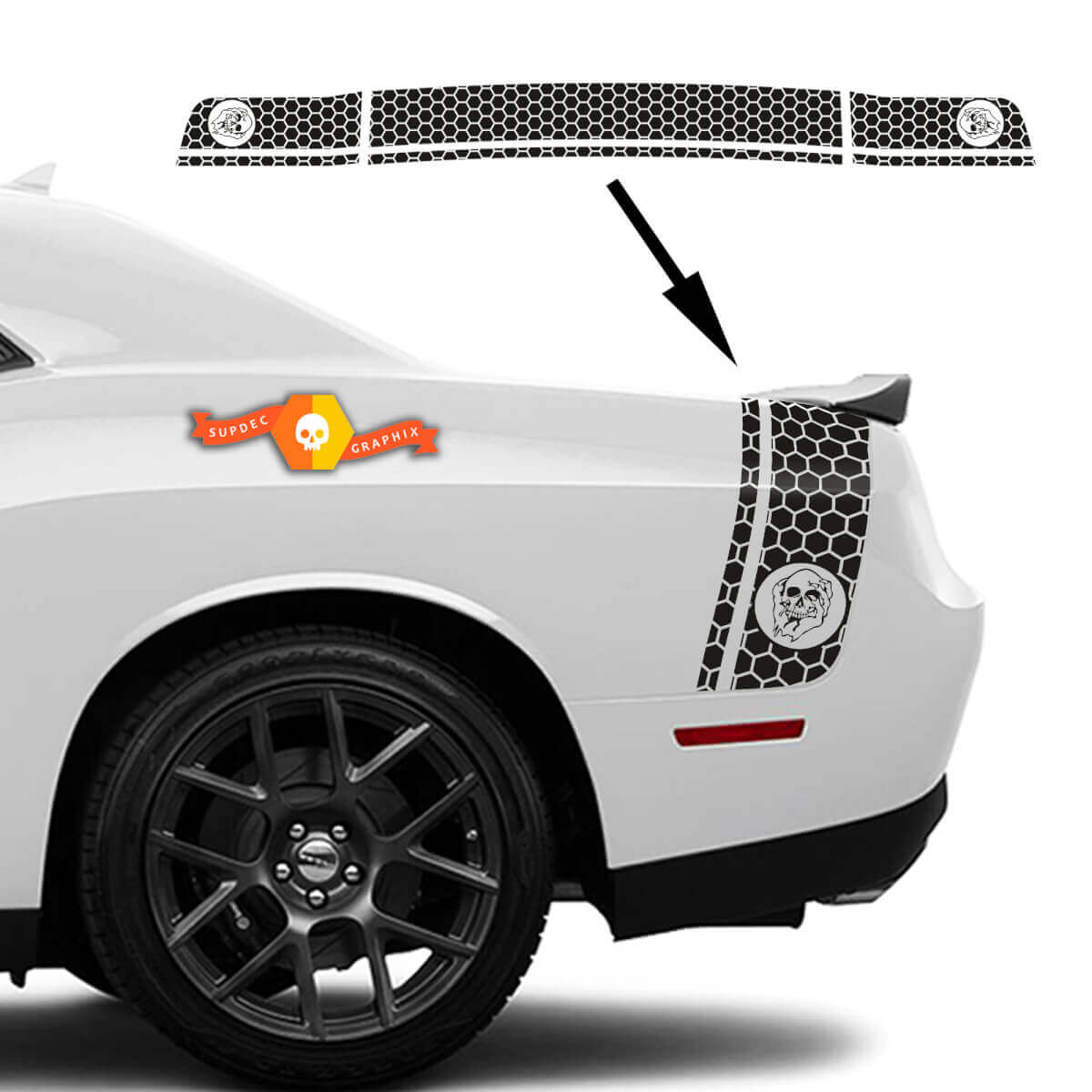 Dodge Challenger side and tail band Skull in Hand Honeycomb Decal Sticker graphics
