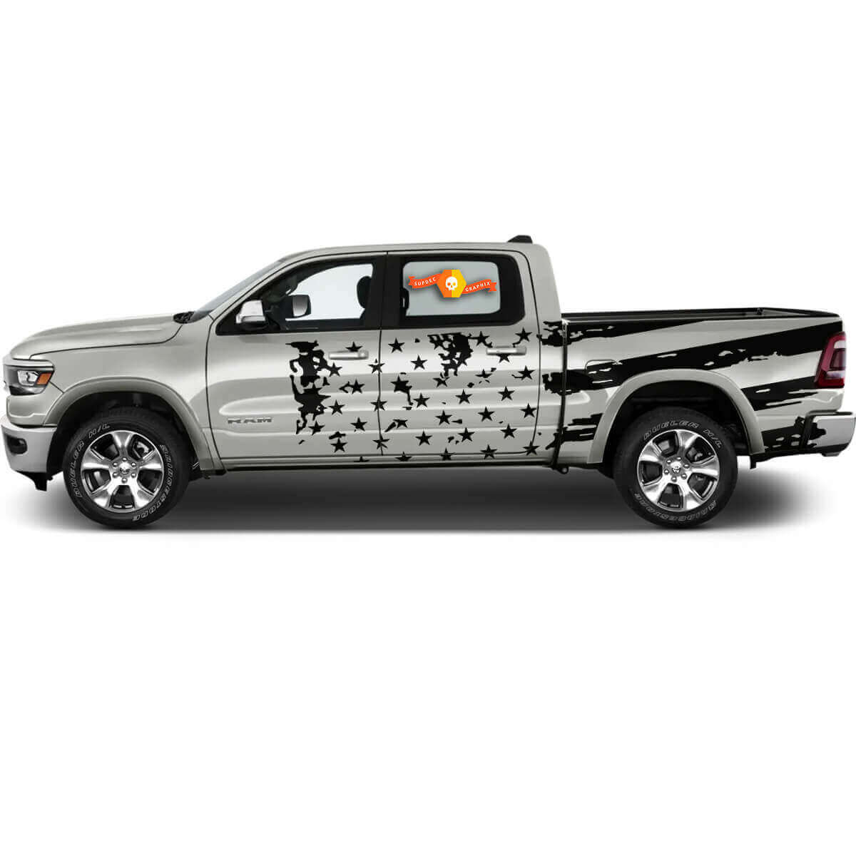 US Flag Graphic Side Vinyl Sticker Decal For Dodge Ram Rebel