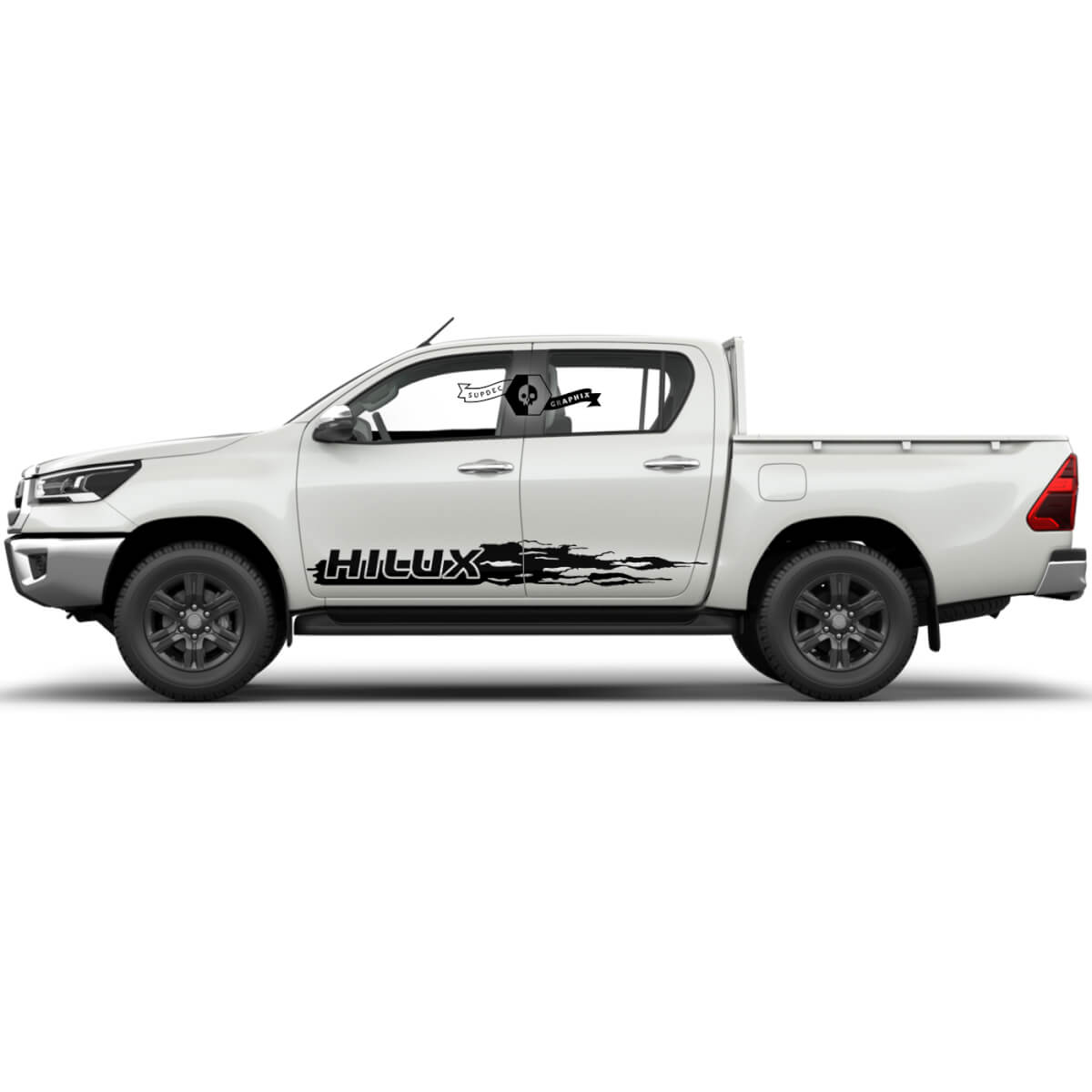 Pair Toyota Hilux Modern Rally Distressed Fire Lightning Stripe Side Rocker Panel Vinyl Stickers Decal Graphic
