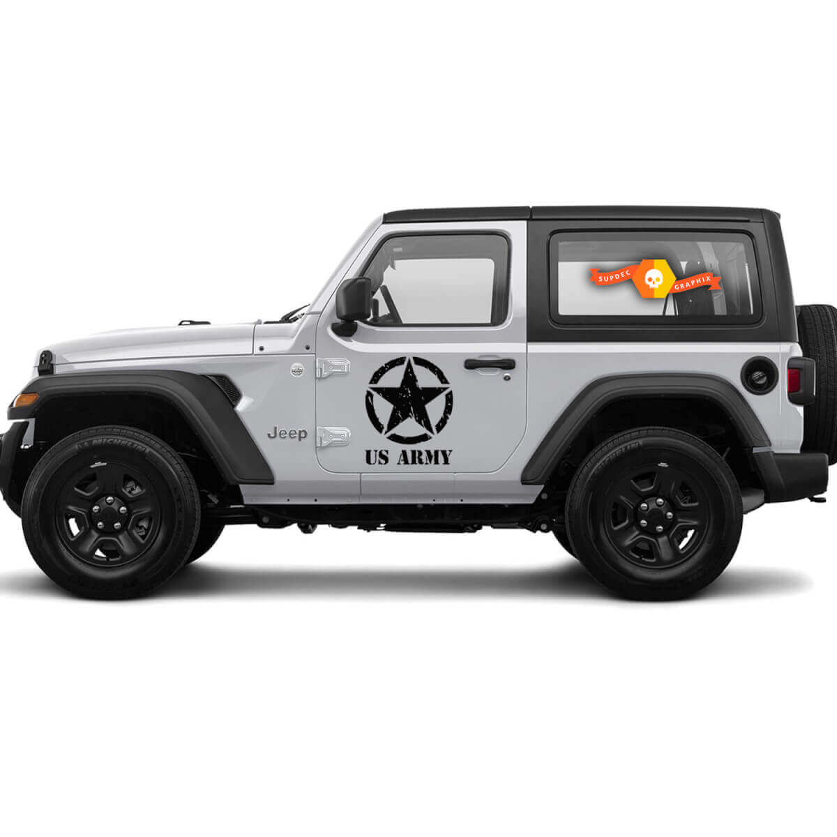 2 Jeep US ARMY with distressed Military Star door Wrangler Decal Sticker Graphics Vinyl
