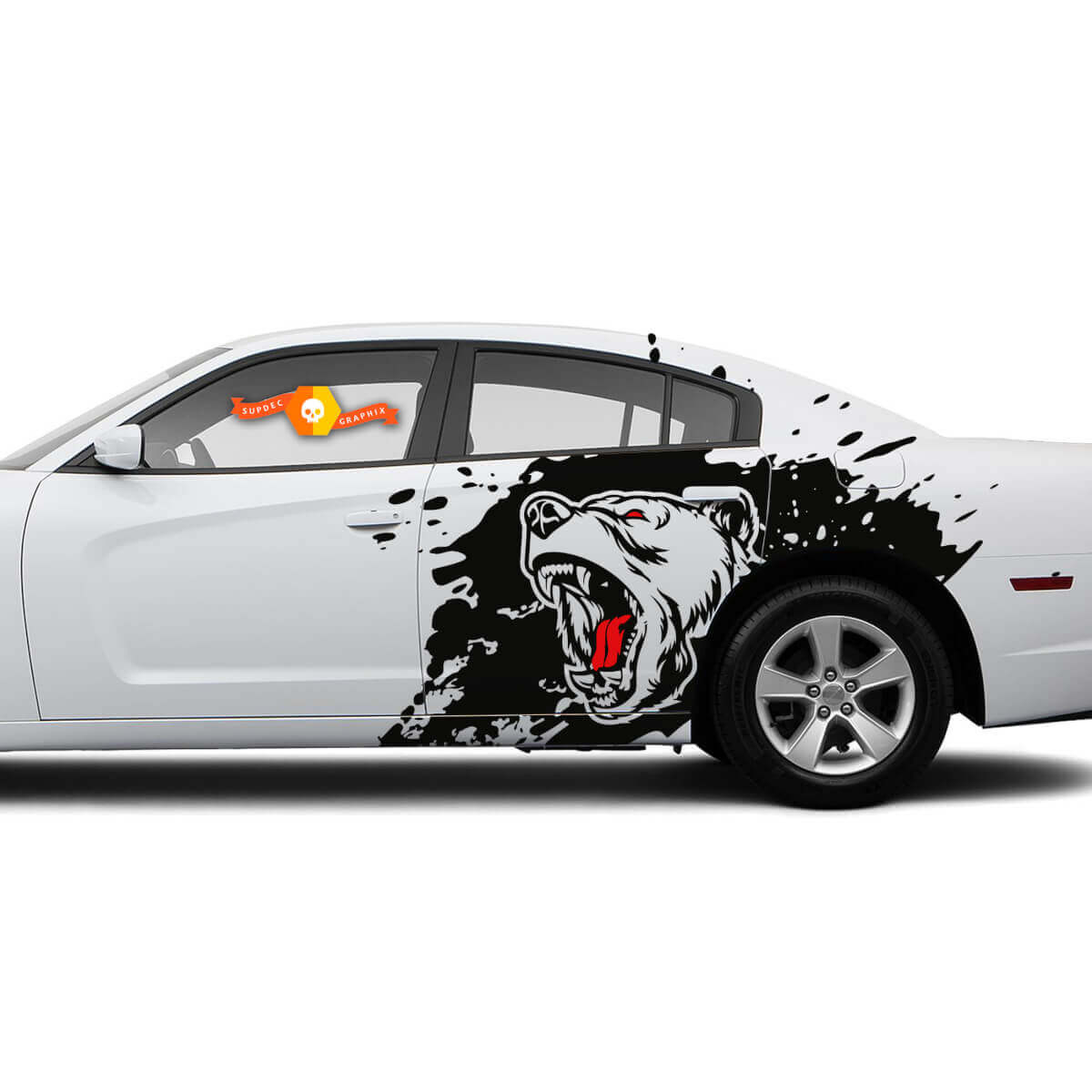 Pair of Side Angry Grizzly Bear Side Dodge Challenger or Charger Splash Wrap Decals Stickers Two colours
