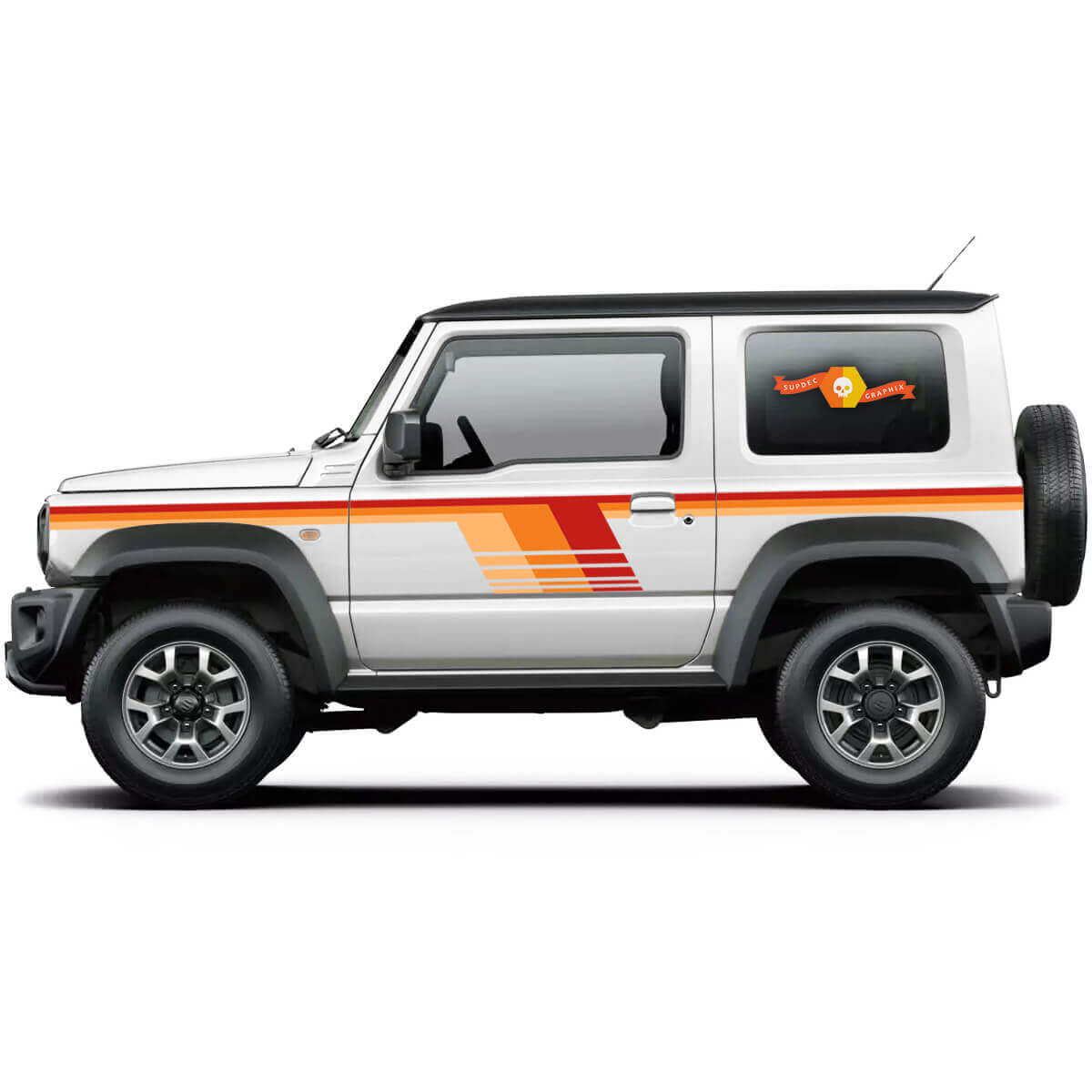 2X SUZUKI JIMNY GRAPHICS STRIPES Custom Colours Available side body Doors decal sticker graphics
