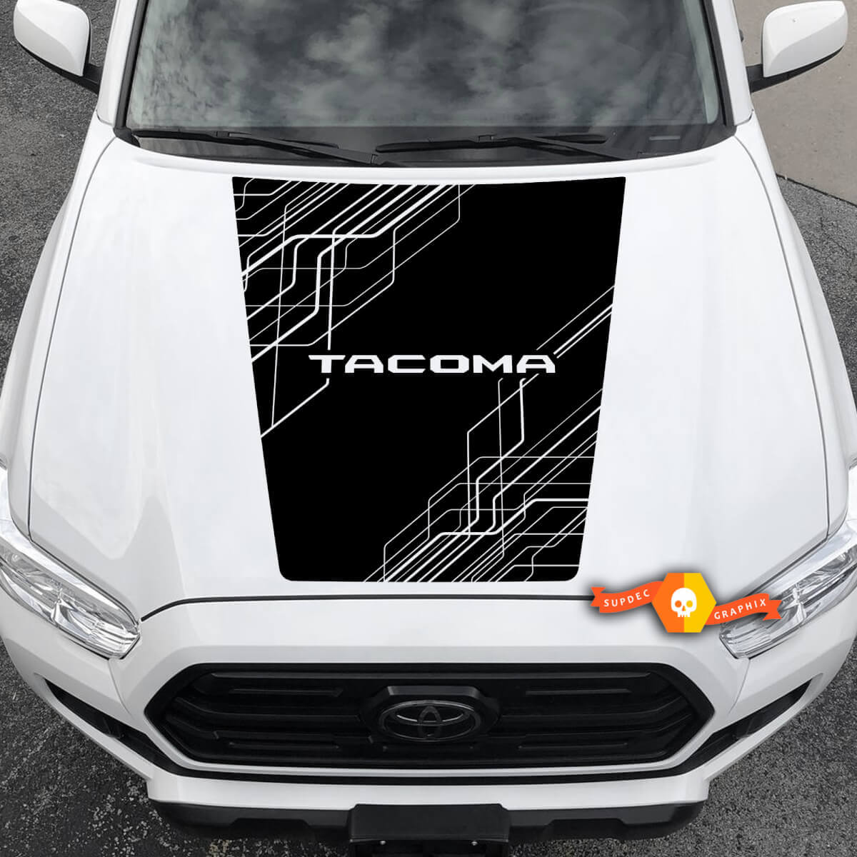 Modern 2016 -- 2021 Toyota Tacoma Hood Abstract Lines Broken Symmetry Vinyl Decal Sticker Graphics - No Scoop!
