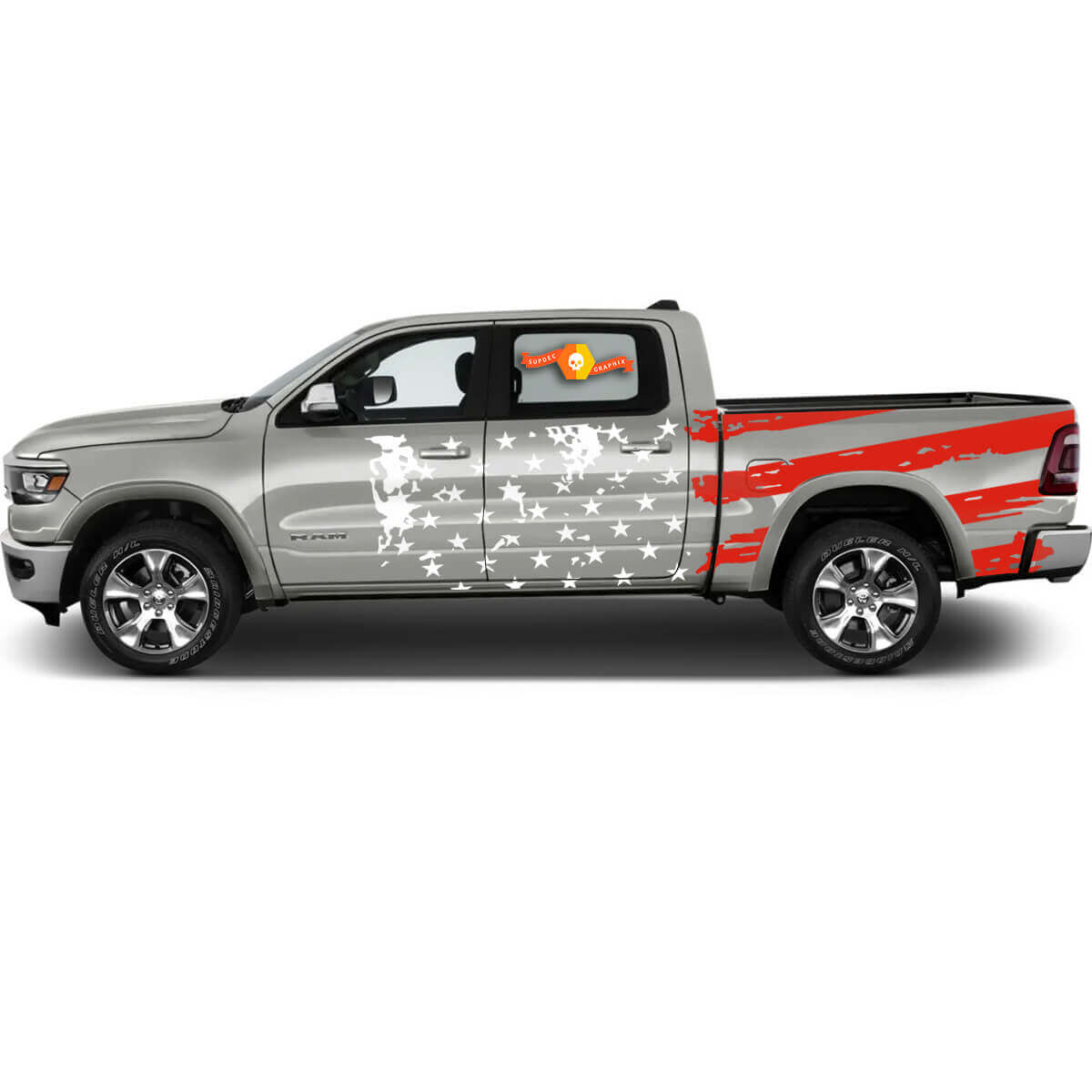 Dodge Ram 1500 Bed Side 2 Colours US Flag Racing Rear Stripe Vinyl Decal Sticker
