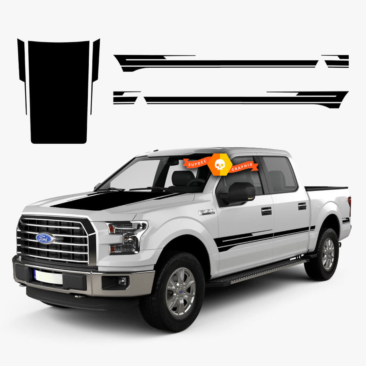 Hood And Rocker Panel Racing Graphic Side Vinyl Decal Stripe 2 for Musclecar truck 2021-2022