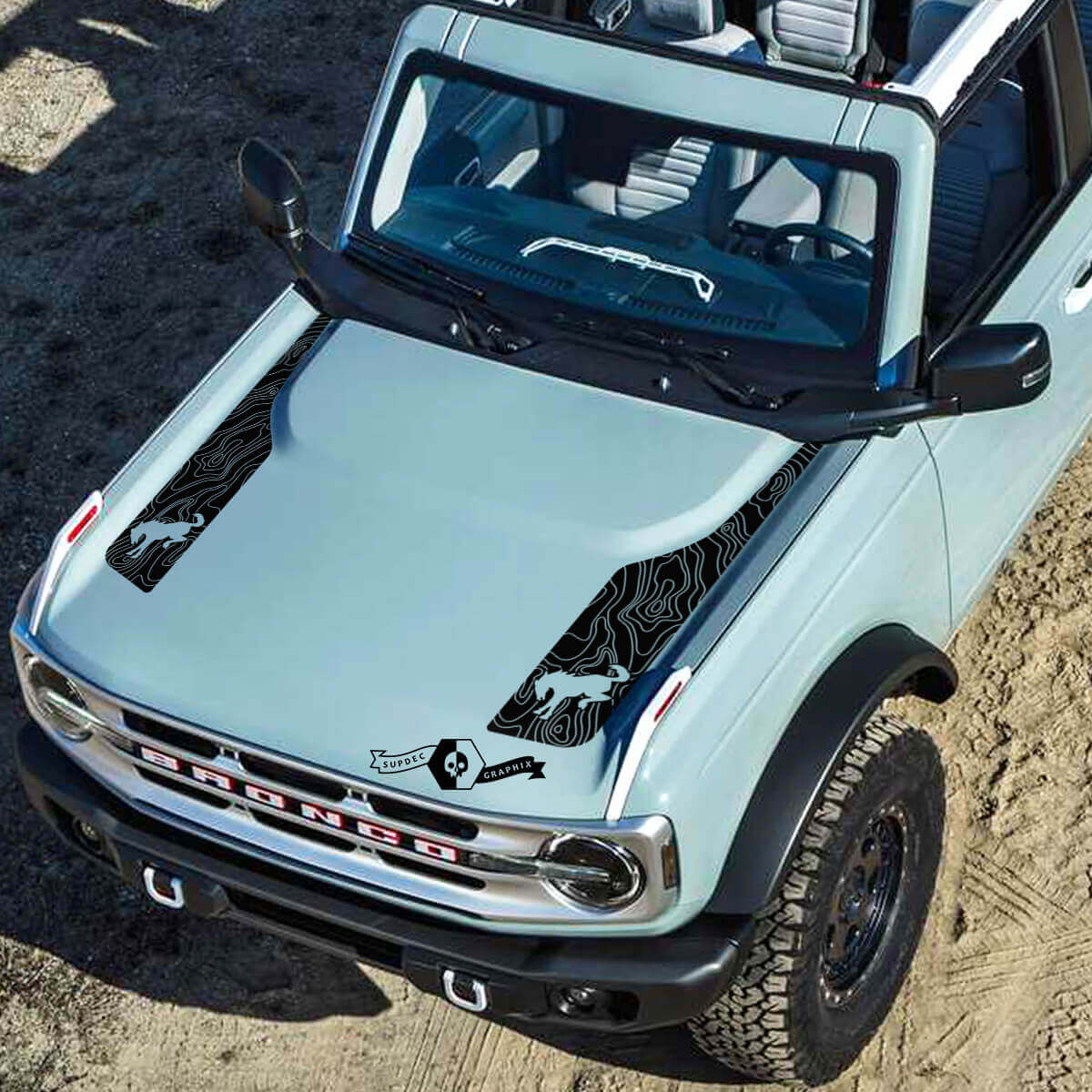 Logo Topographic Map Bonnet Vinyl Decal Kit Sticker Graphic 2 for Ford Bronco 2021-2022