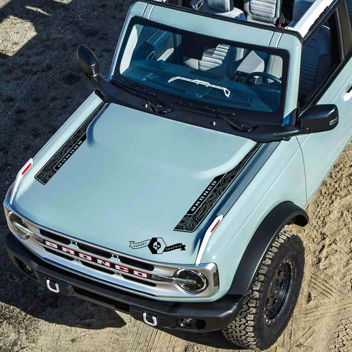 New Ford Bronco 2021 2022 Modern Topographic Map Hood Vinyl Decal Sticker Graphic

