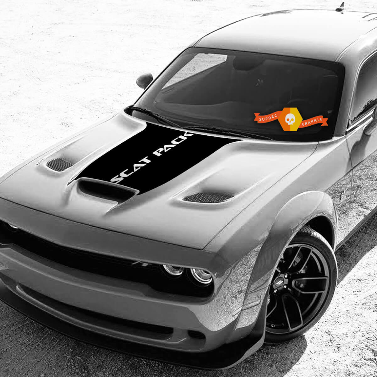Bonnet Vinyl Decal Sticker Stripe Graphic Blackout 3 for Dodge Challenger