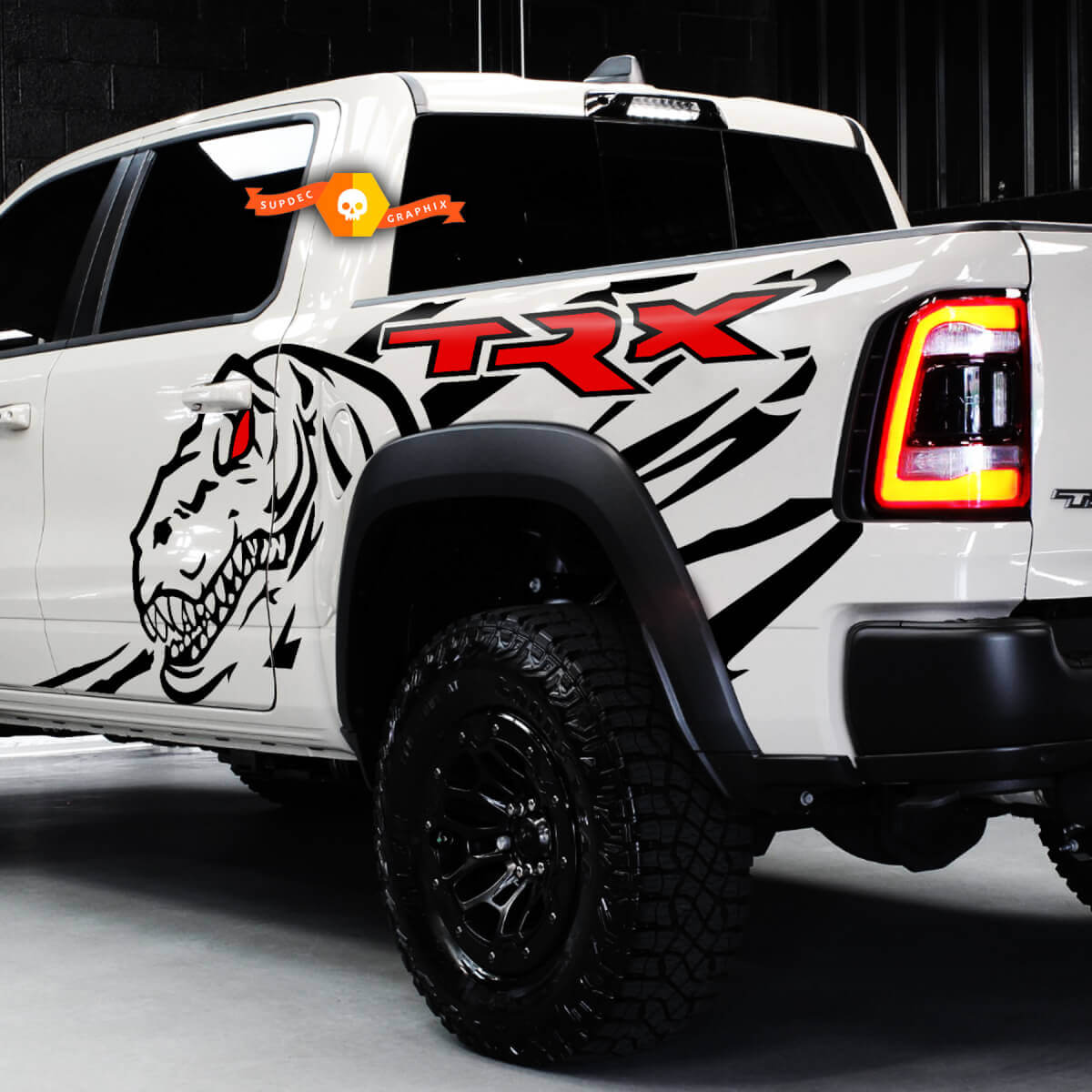 Pair Dodge Ram Rebel TRX 2022+ 2023+ 2 Colours Side 1500 TRX Splash Bed Dinosaurs T-Rex TRX Truck Vinyl Sticker Decal Graphic
