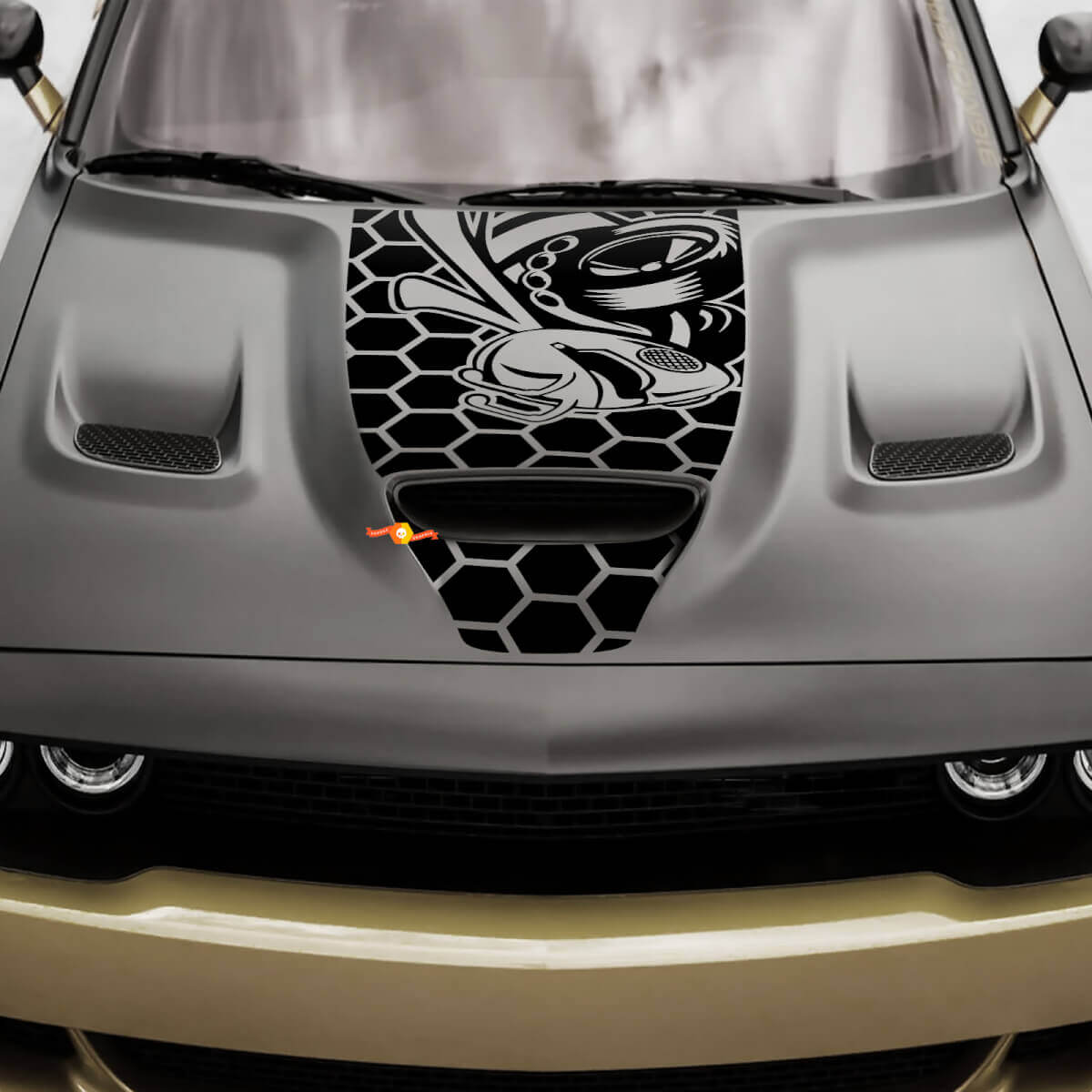 Hood Decal Angry Bee Honey Graphics Sticker Decal Fits Dodge Challenger 2019-2024
