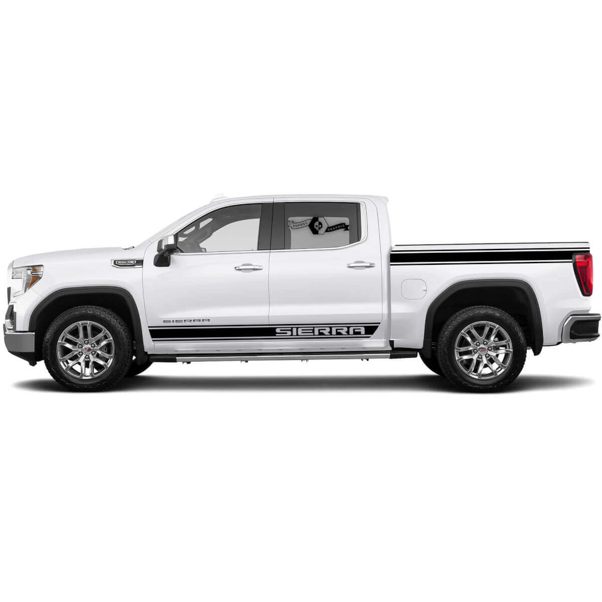 New Pair Side Stripes for 1500 GMC Sierra doors Rocker Panel and Bed Vinyl Stickers Decal Graphic kit
