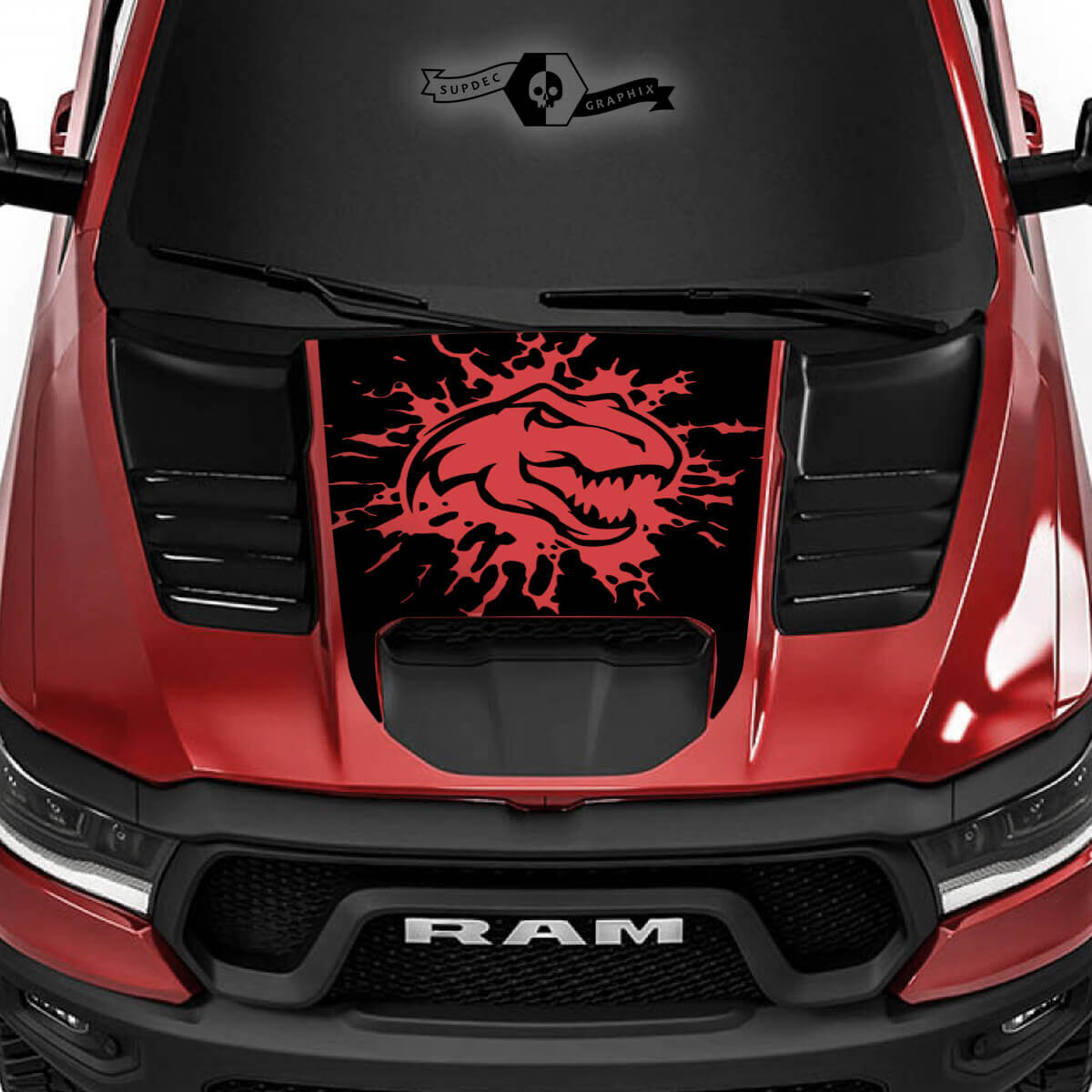 T-Rex Destroyed Style Hood Vinyl Decal for Dodge Ram Rebel 1500 TRX