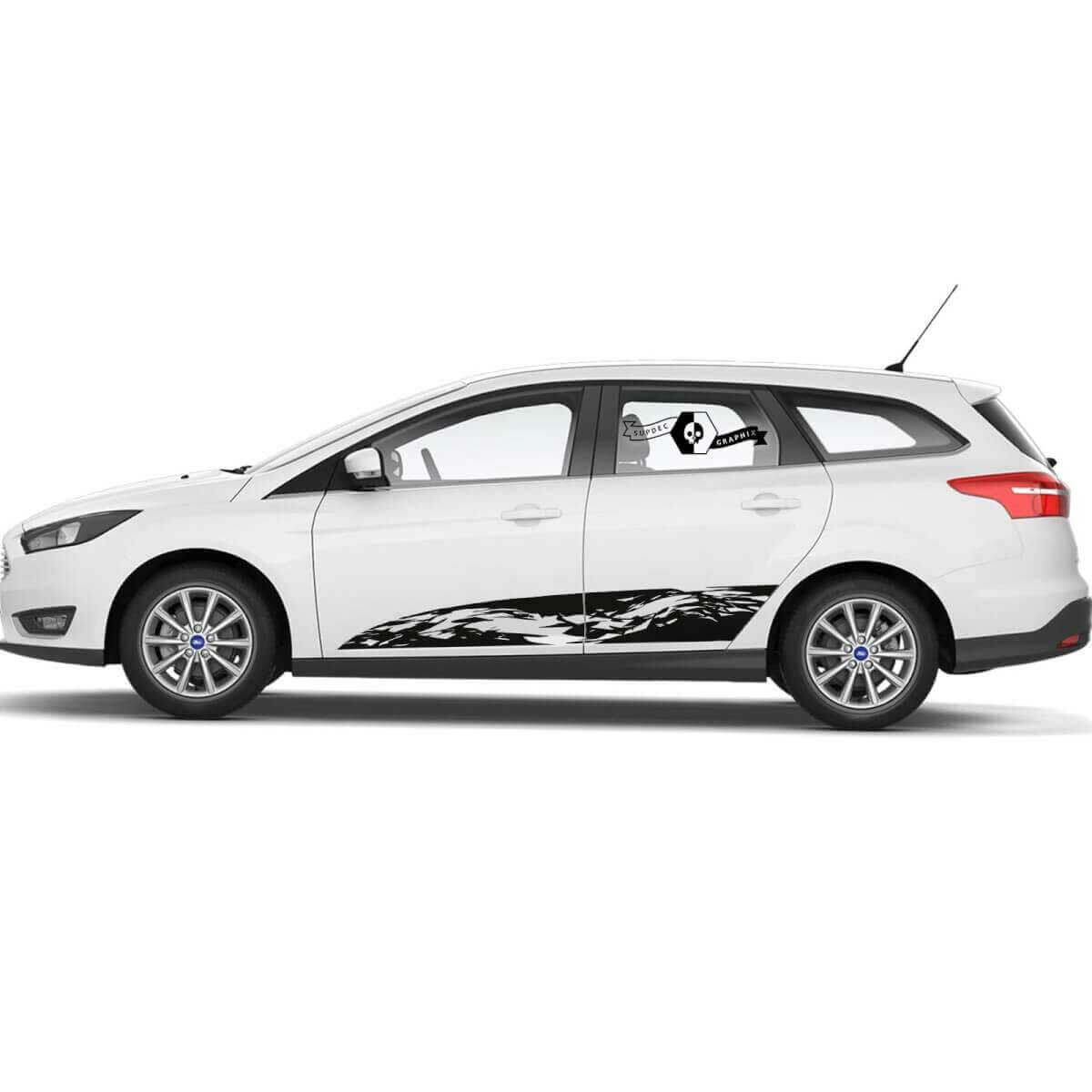 Splash Destroyed Side Door Rocker Panel Stripe Stickers Decals Graphic Kit Pair for Musclecar Focus
