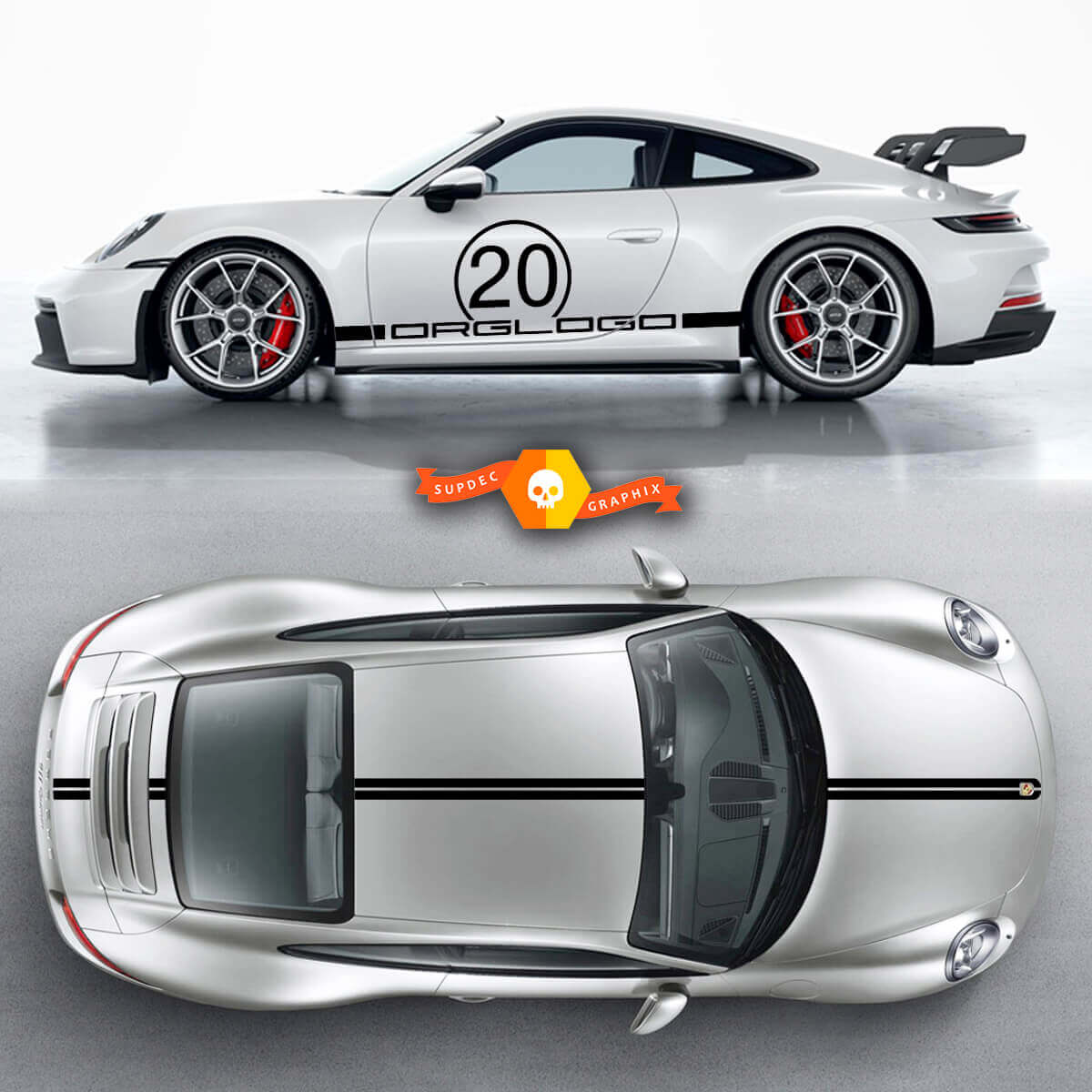 Pair Porsche 911 Porsche Carrera Rocker Panel Hood Roof Side Stripes Doors Kit Decal Sticker
