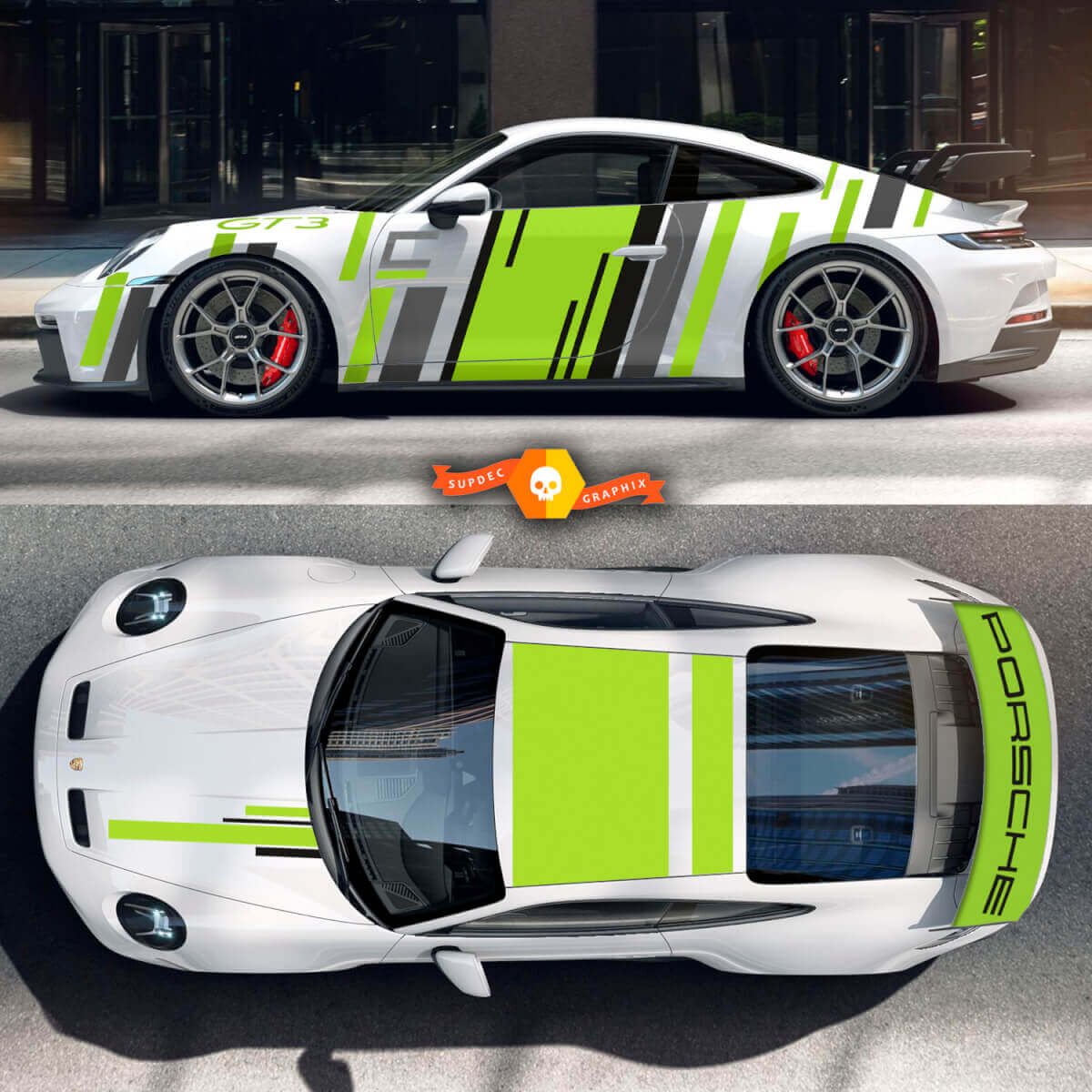 3 Colours Porsche 991 GT3 Stickers Kit Hood Roof Tail Spoiler Wrap Full Body Stripes Decal Sticker
