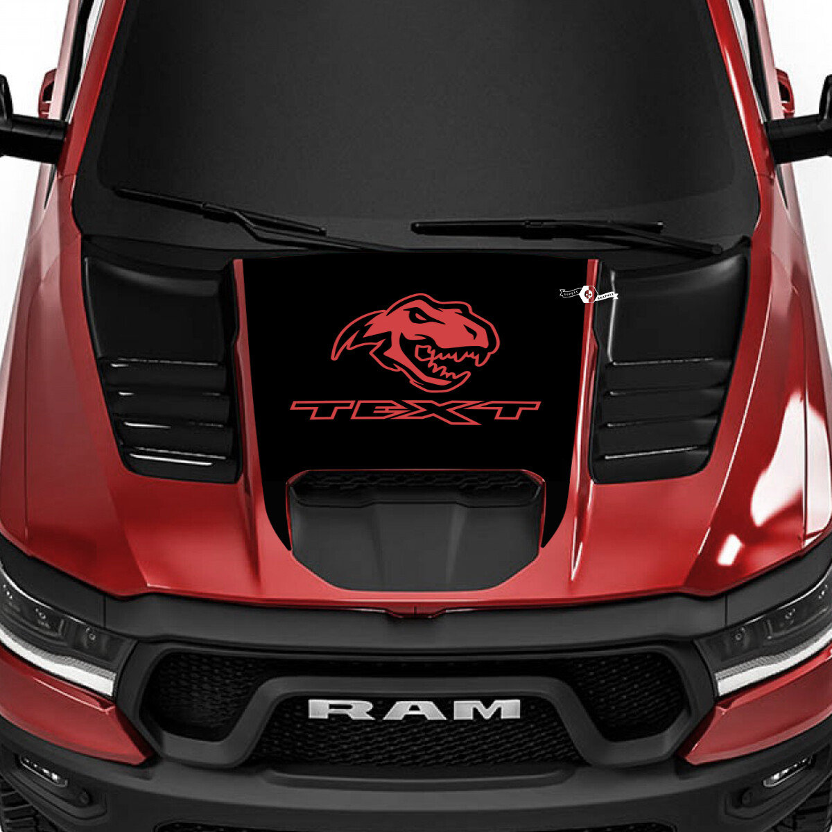 T-Rex Head Custom Text Hood Vinyl Decal Sticker for RAM 1500 Rebel, TRX 2019-2026