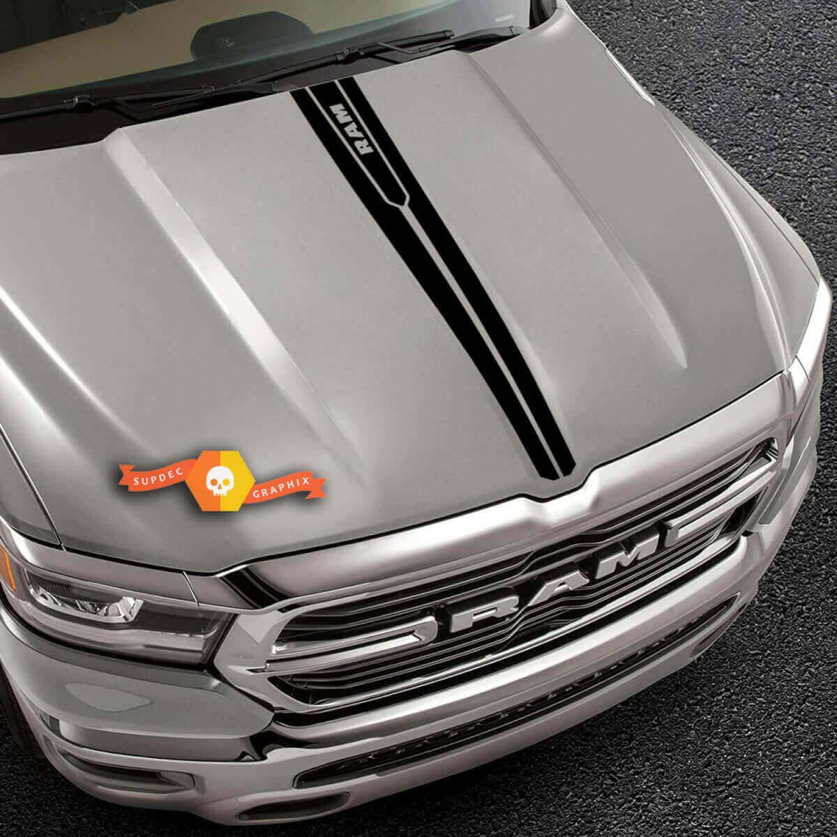 Dual Thin Center Hood Stripes Vinyl Decal for Dodge Ram 1500