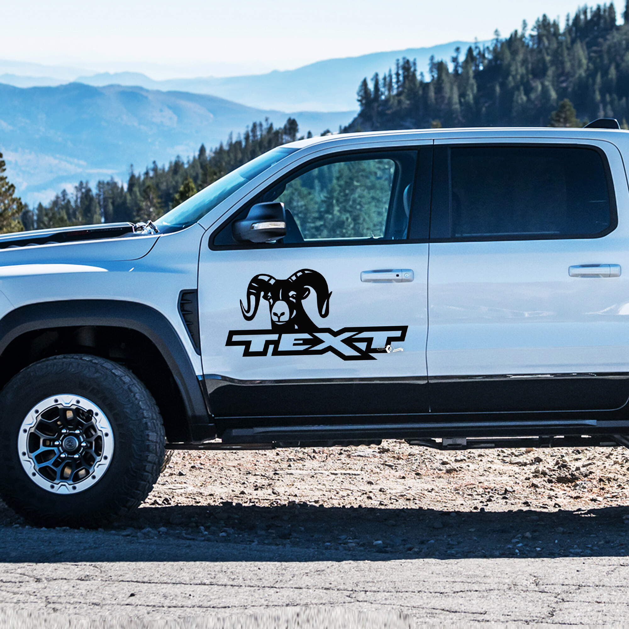 Ram Head Custom Text Side Door Vinyl Decal Sticker for RAM 1500 Rebel, TRX 2019-2026