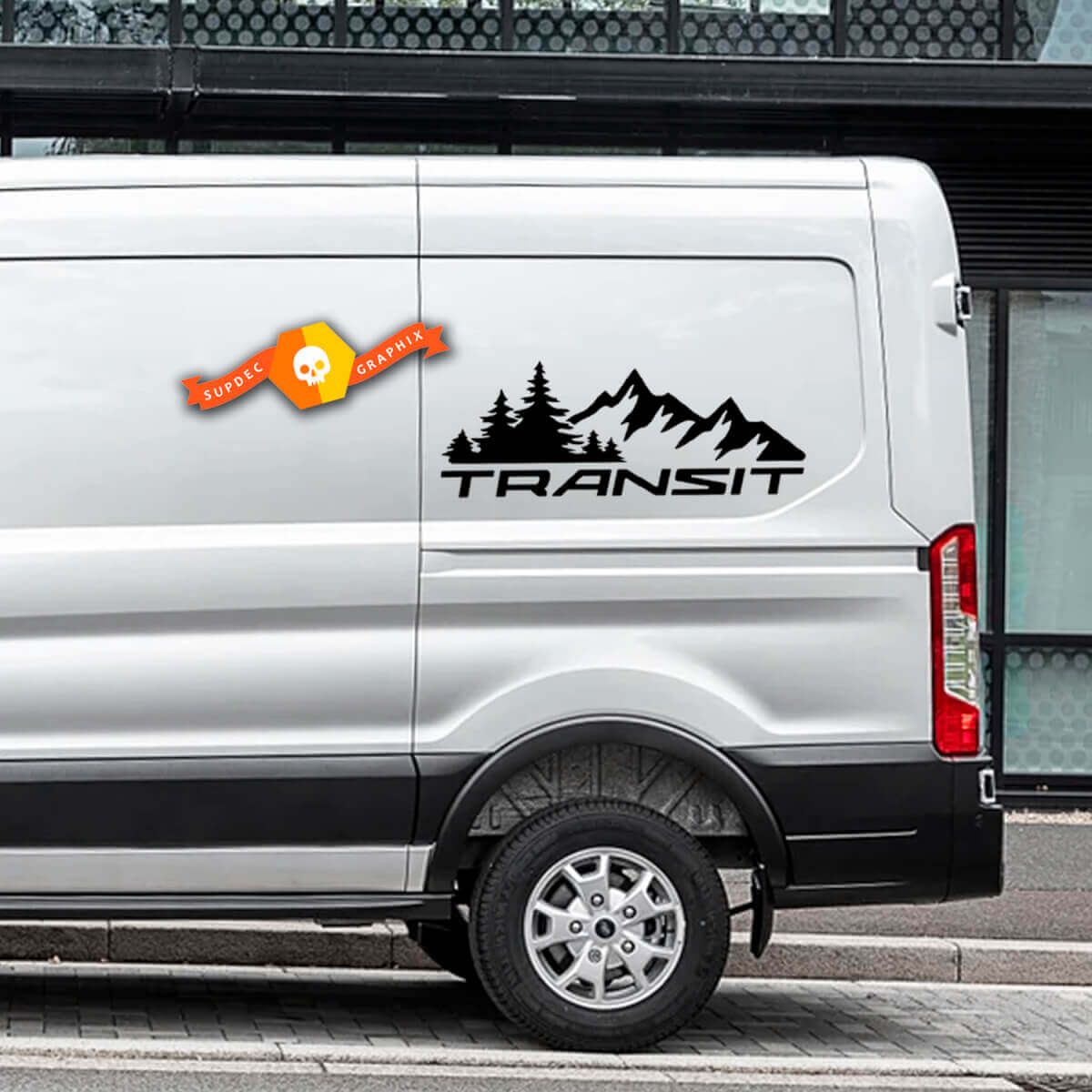 2023 FORD TRANSIT-TRAIL Mountain Forest Logo TRANSIT Vinyl Stickers Decals Any Size Fits to Nissan, Toyota, Chevy, GMC, Dodge, Ford

