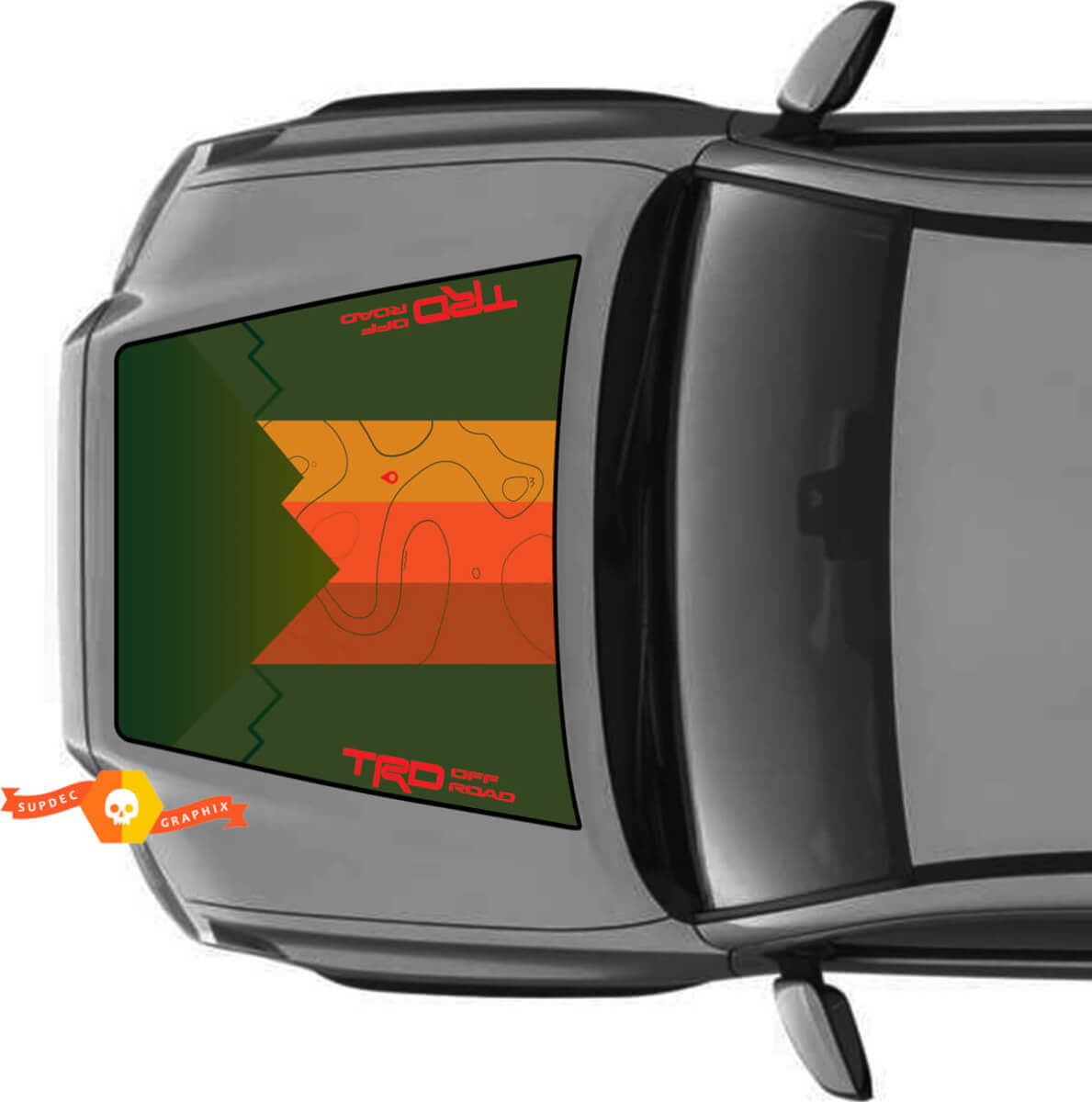 Hood TRD Off Road Mountains Topographic Map Hood Vintage Stripes Vinyl Stickers Decal fit to Toyota Tacoma 2016 - 2022 models
