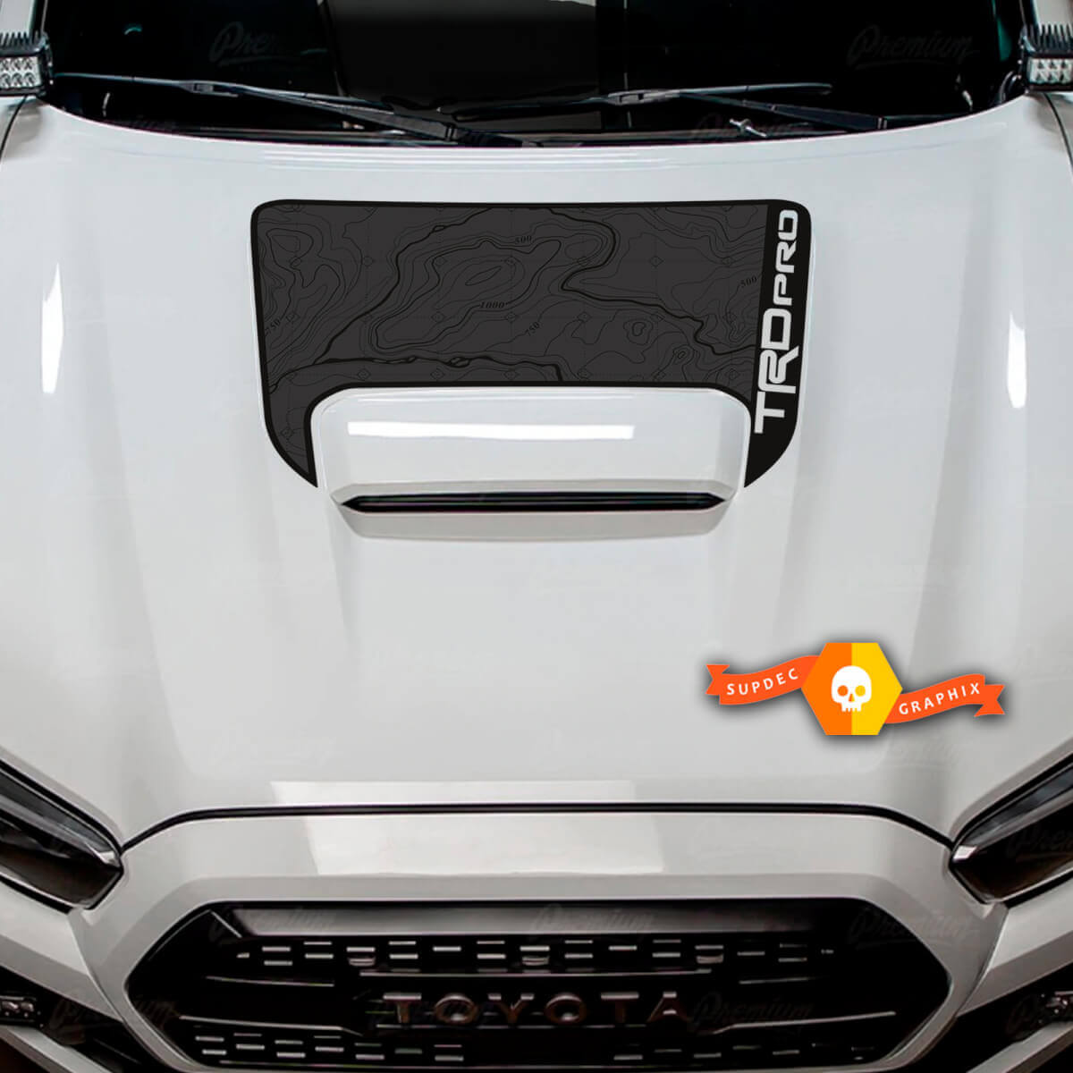 TRD Pro Topographic Style Hood Scoop Vinyl Decal for Toyota Tacoma 2016-2024